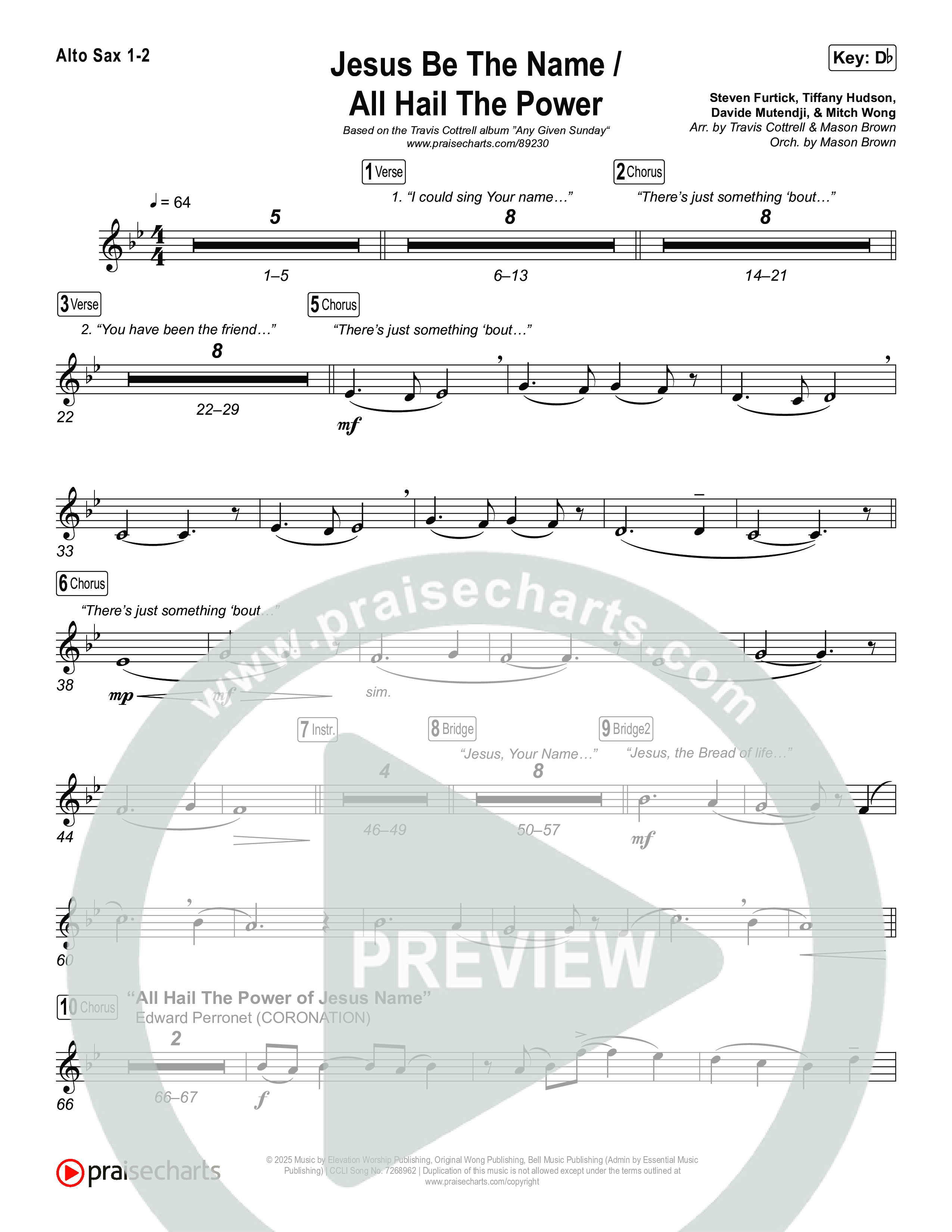 Jesus Be The Name / All Hail The Power (Choral/SATB) Alto Sax 1,2 (Travis Cottrell / Brooke Voland / Arr. Mason Brown)