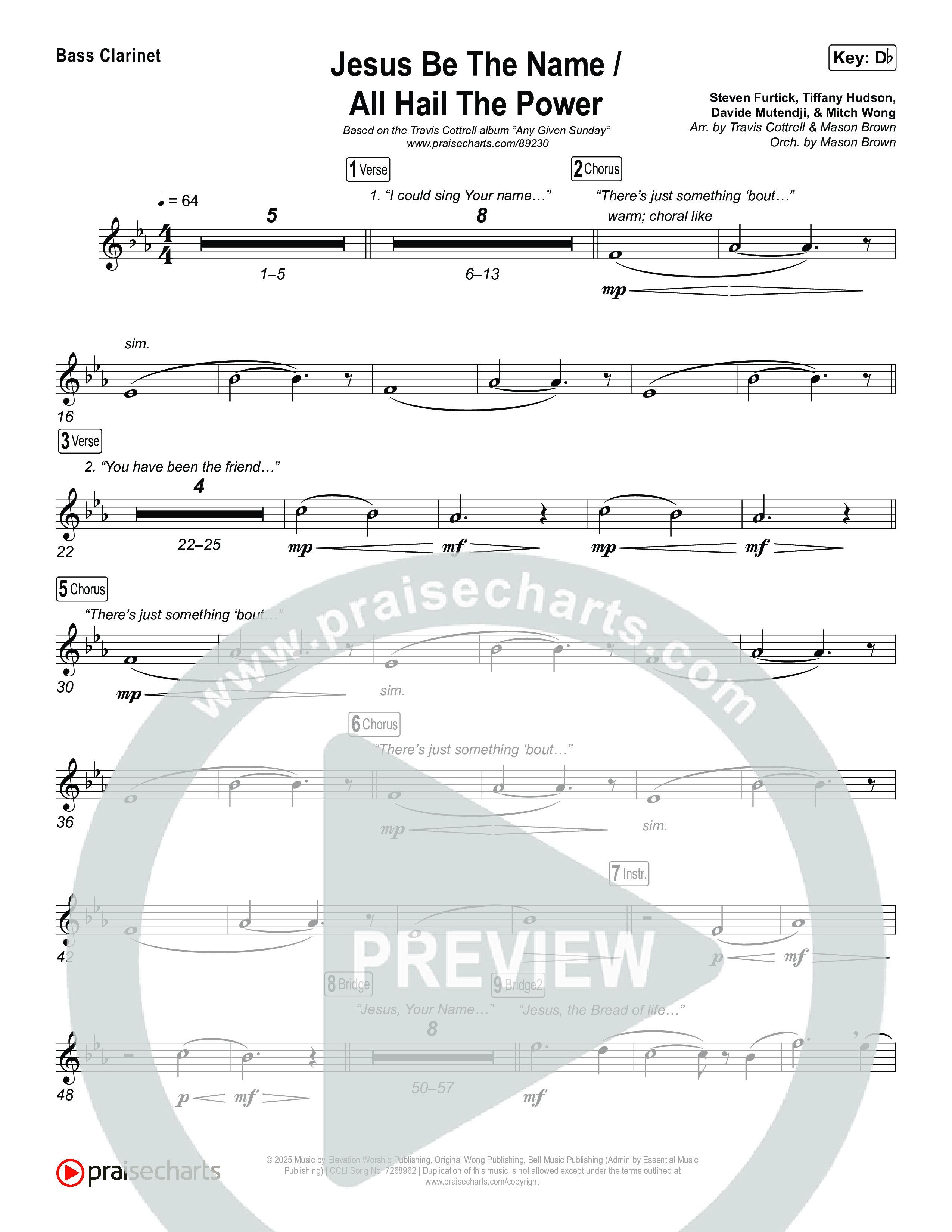 Jesus Be The Name / All Hail The Power (Choral/SATB) Bass Clarinet (Travis Cottrell / Brooke Voland / Arr. Mason Brown)