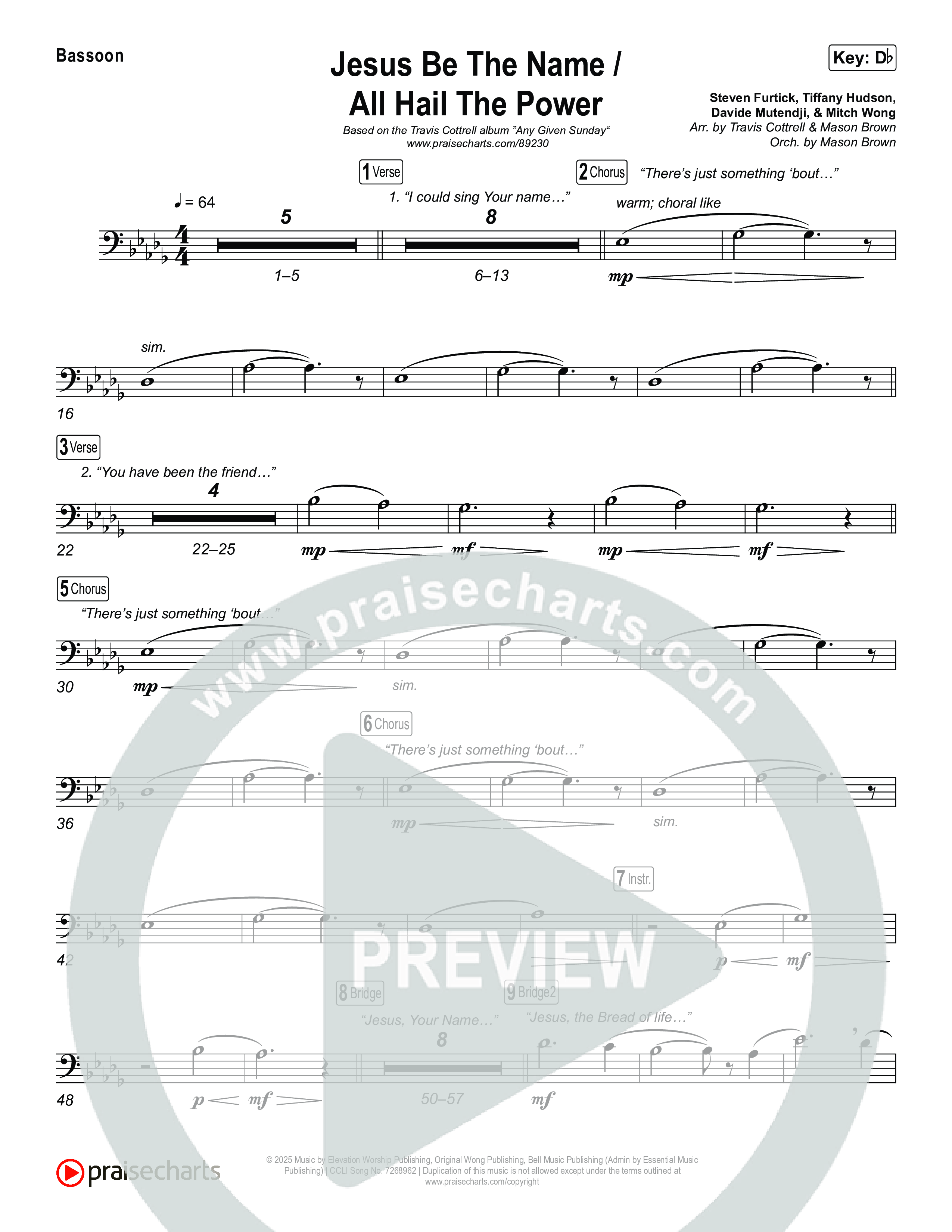 Jesus Be The Name / All Hail The Power (Choral/SATB) Bassoon (Travis Cottrell / Brooke Voland / Arr. Mason Brown)