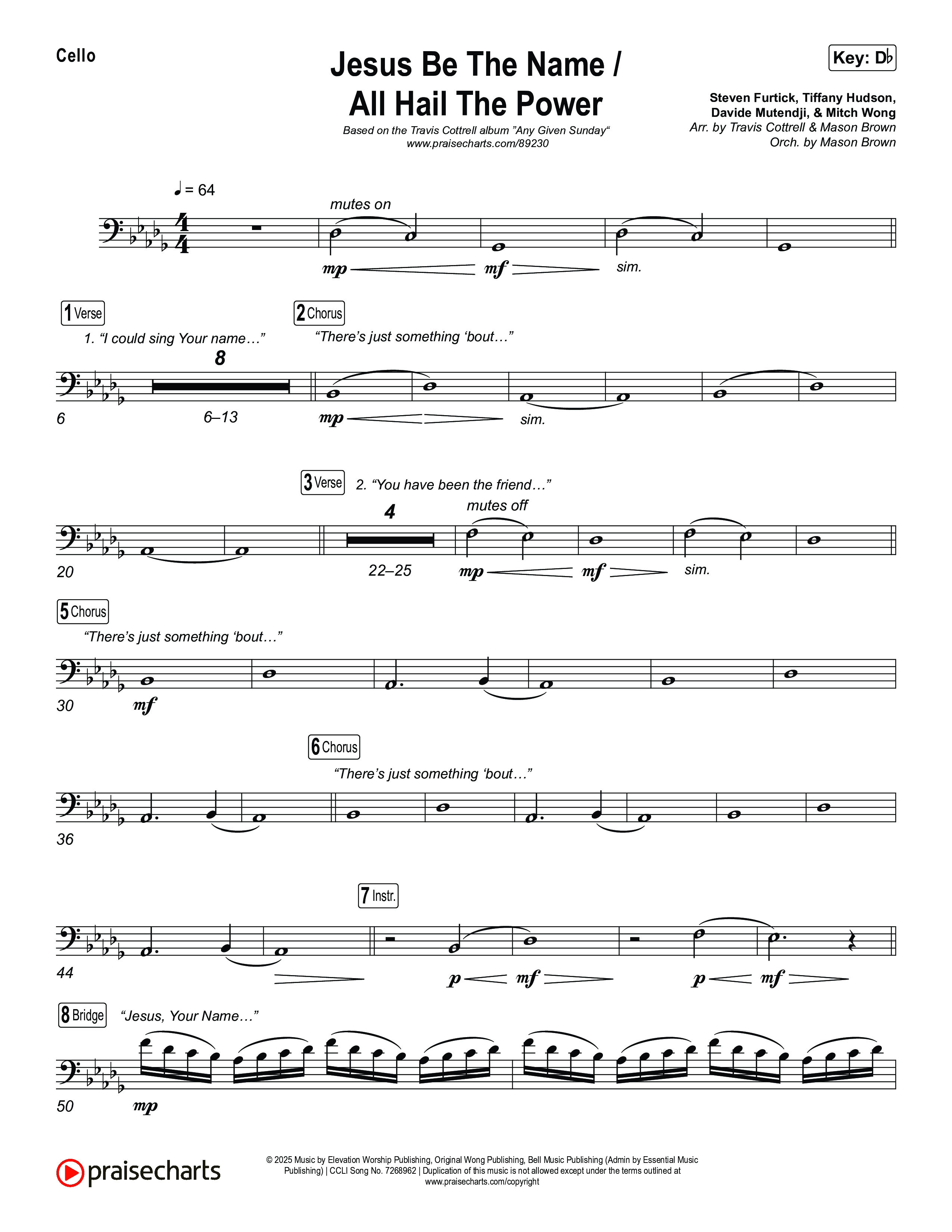 Jesus Be The Name / All Hail The Power (Choral/SATB) Cello (Travis Cottrell / Brooke Voland / Arr. Mason Brown)