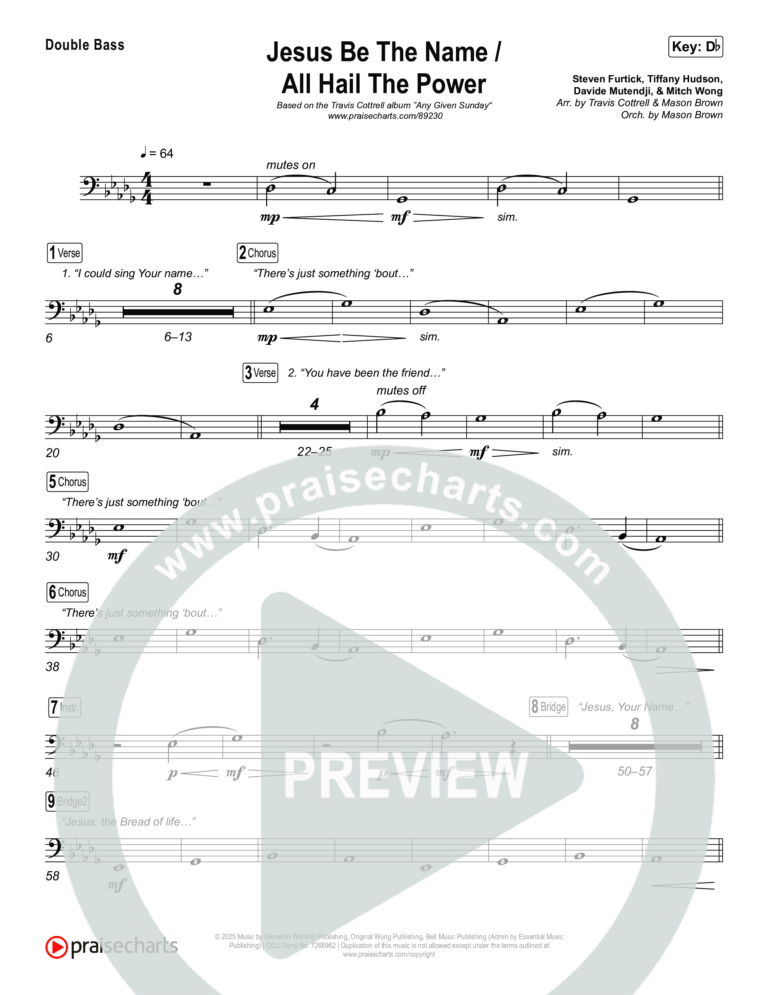 Jesus Be The Name / All Hail The Power (Choral/SATB) String Bass (Travis Cottrell / Brooke Voland / Arr. Mason Brown)