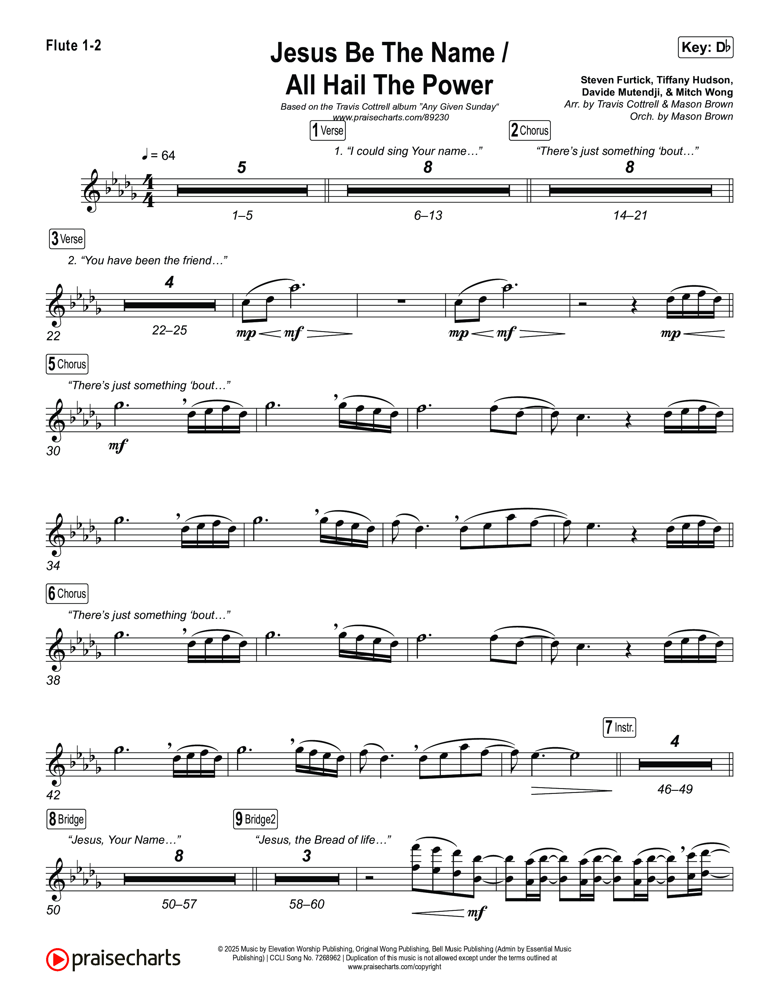 Jesus Be The Name / All Hail The Power (Choral/SATB) Flute 1,2 (Travis Cottrell / Brooke Voland / Arr. Mason Brown)