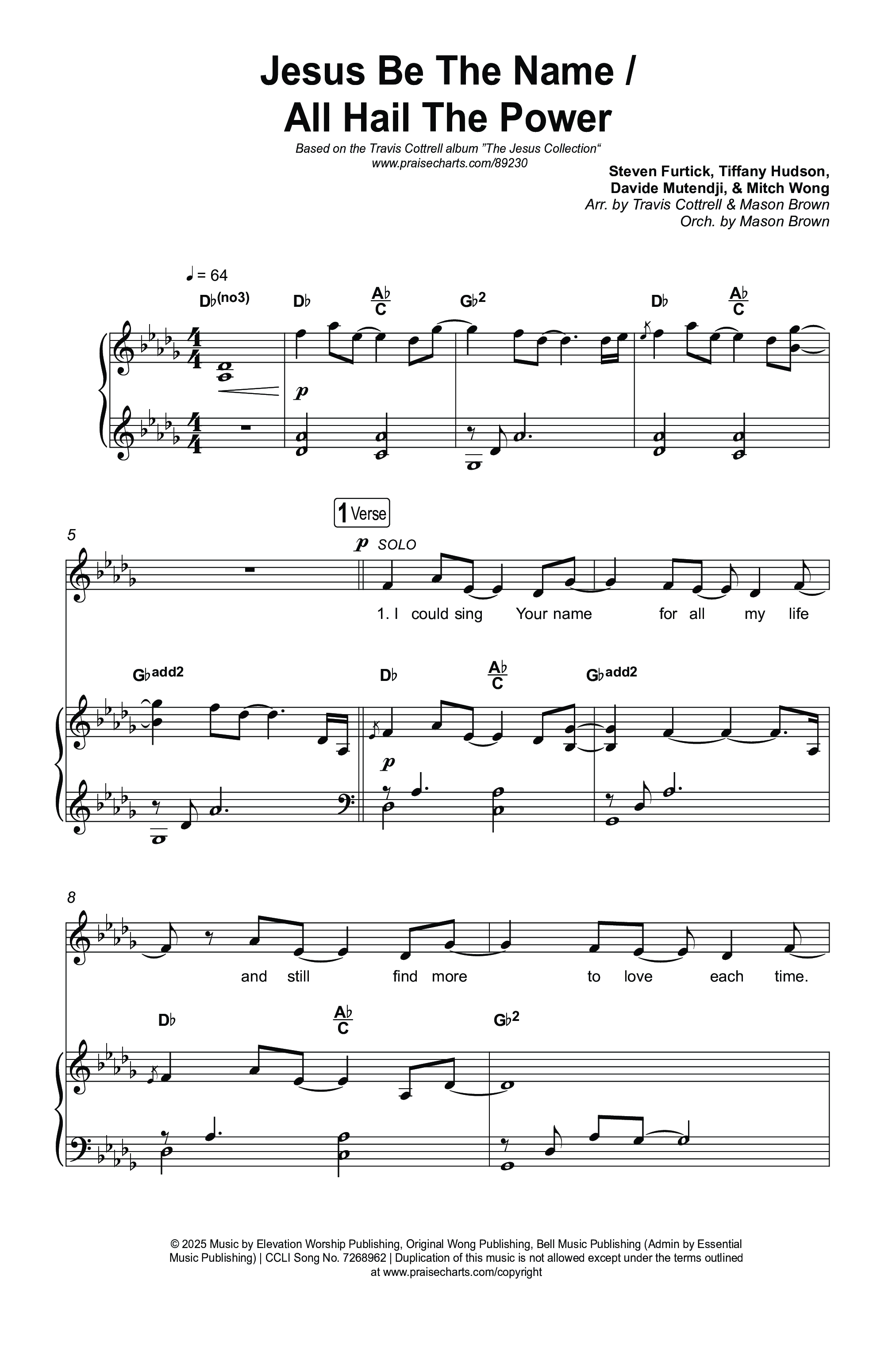 Jesus Be The Name / All Hail The Power (Choral/SATB) Octavo (SATB & Pno) (Travis Cottrell / Brooke Voland / Arr. Mason Brown)