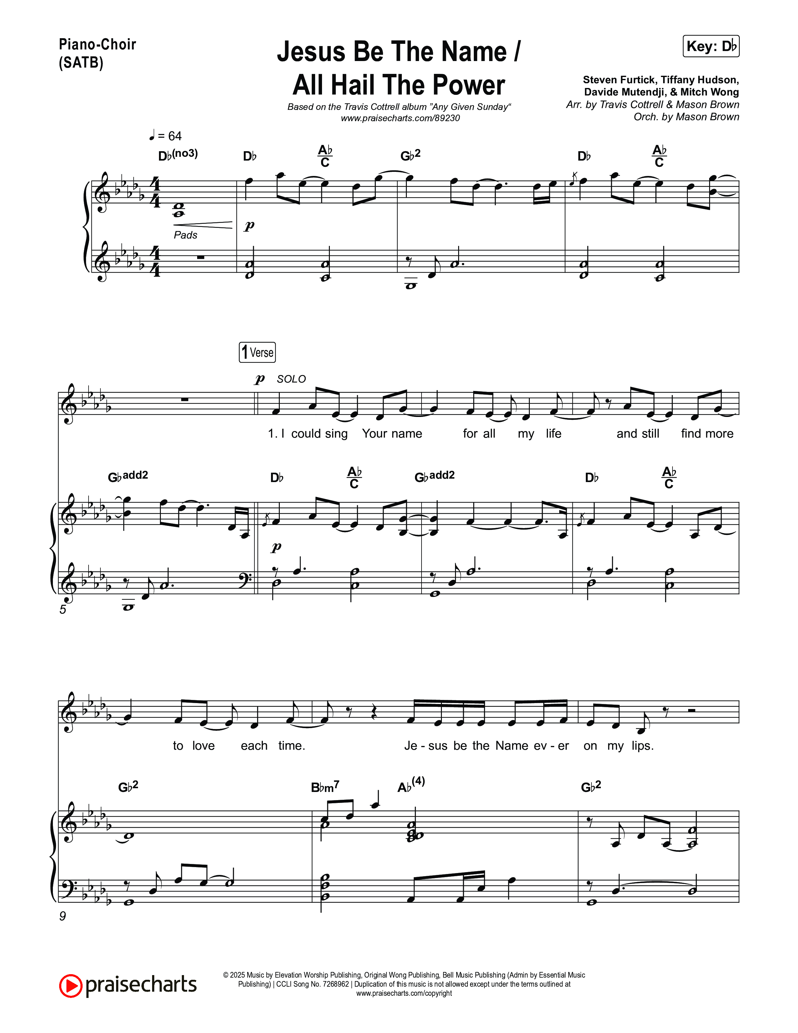 Jesus Be The Name / All Hail The Power (Choral/SATB) Piano/Vocal (SATB) (Travis Cottrell / Brooke Voland / Arr. Mason Brown)
