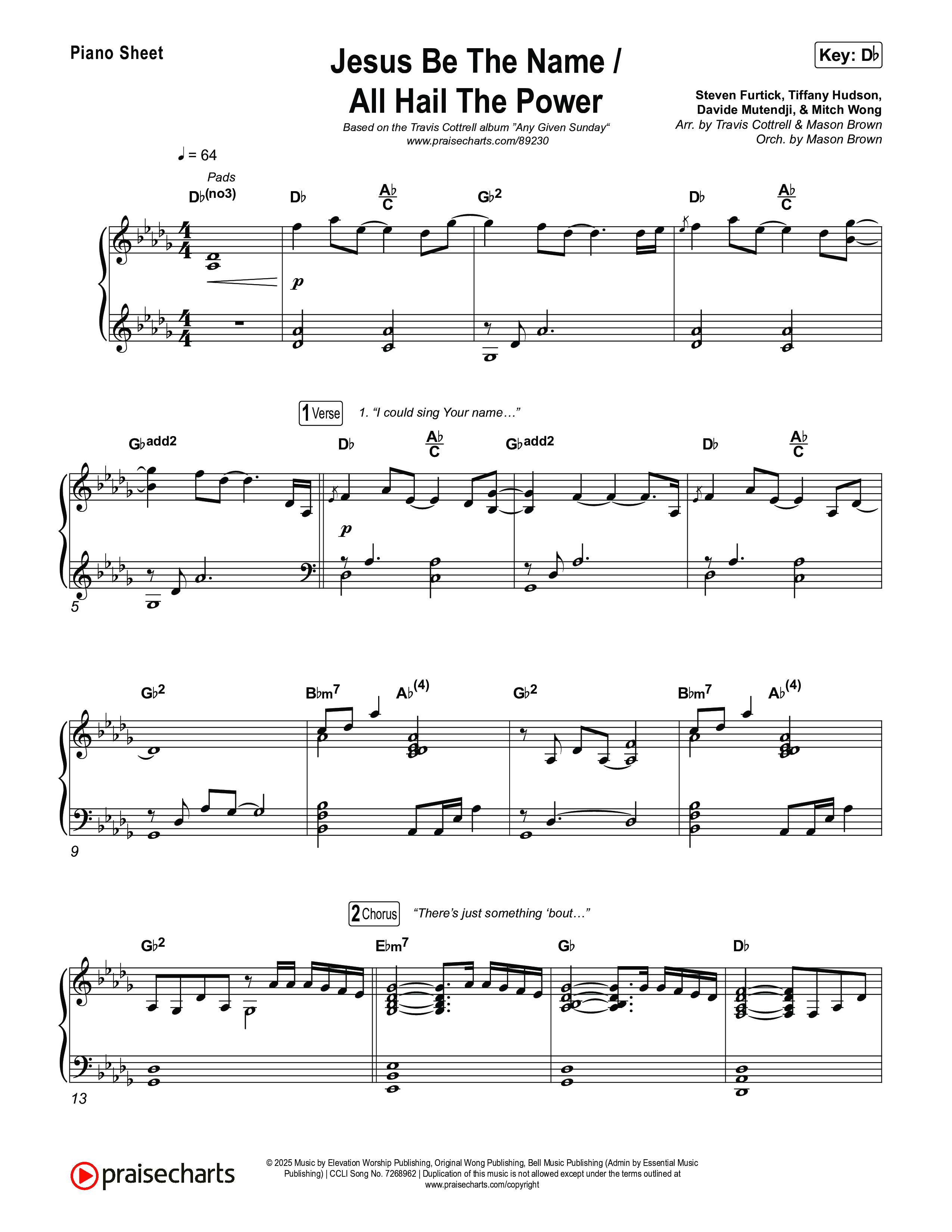 Jesus Be The Name / All Hail The Power (Choral/SATB) Piano Sheet (Travis Cottrell / Brooke Voland / Arr. Mason Brown)