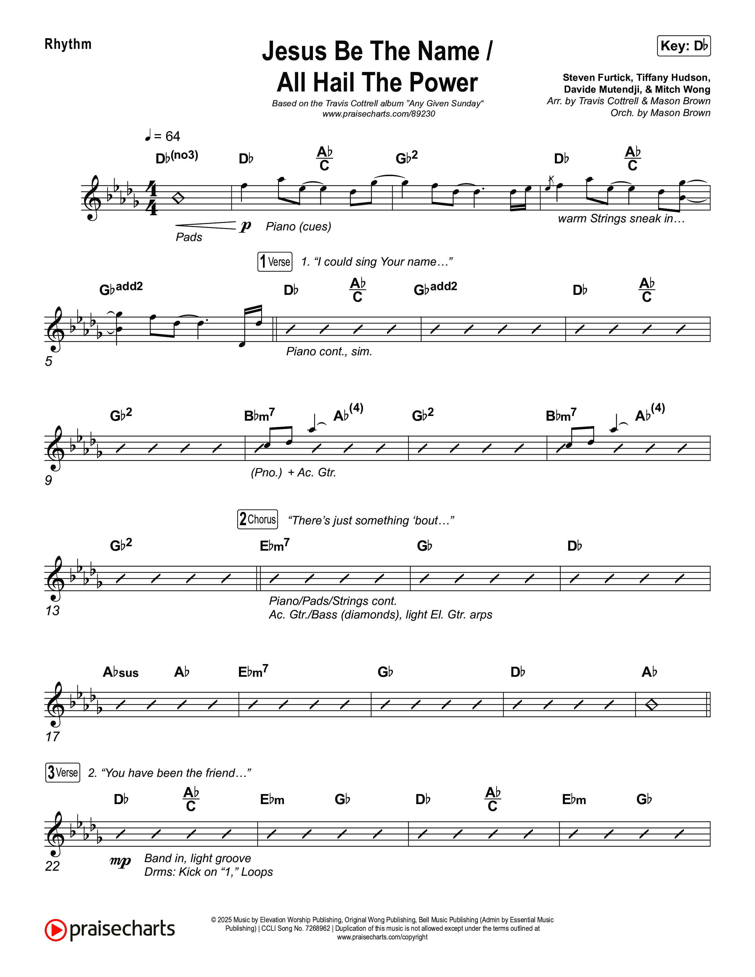 Jesus Be The Name / All Hail The Power (Choral/SATB) Rhythm Chart (Travis Cottrell / Brooke Voland / Arr. Mason Brown)