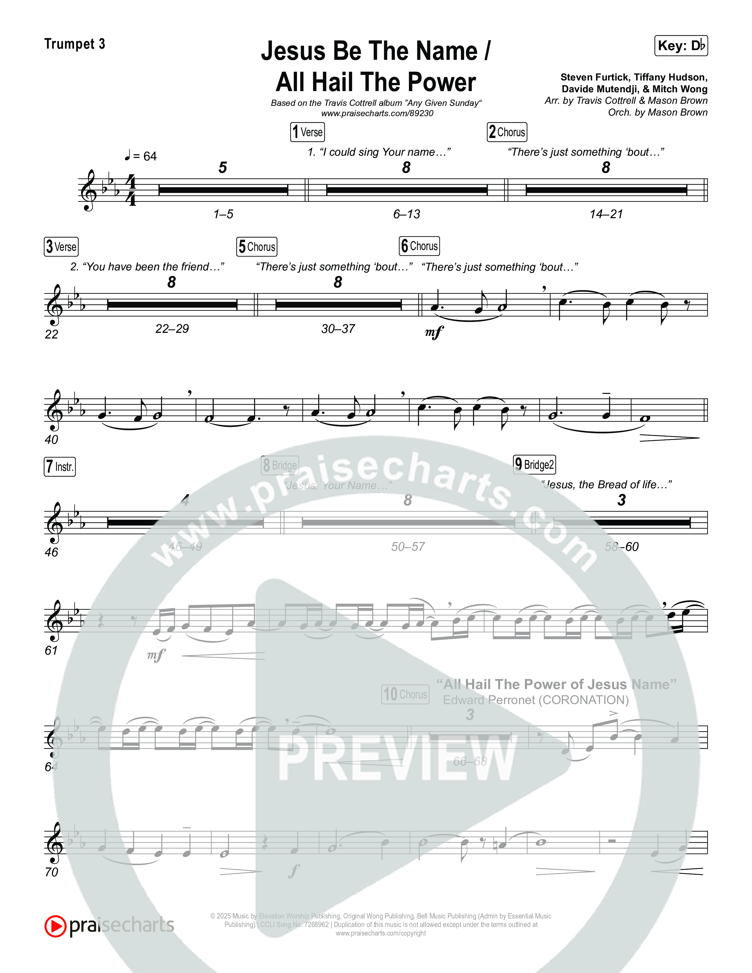 Jesus Be The Name / All Hail The Power (Choral/SATB) Trumpet 1,2 (Travis Cottrell / Brooke Voland / Arr. Mason Brown)