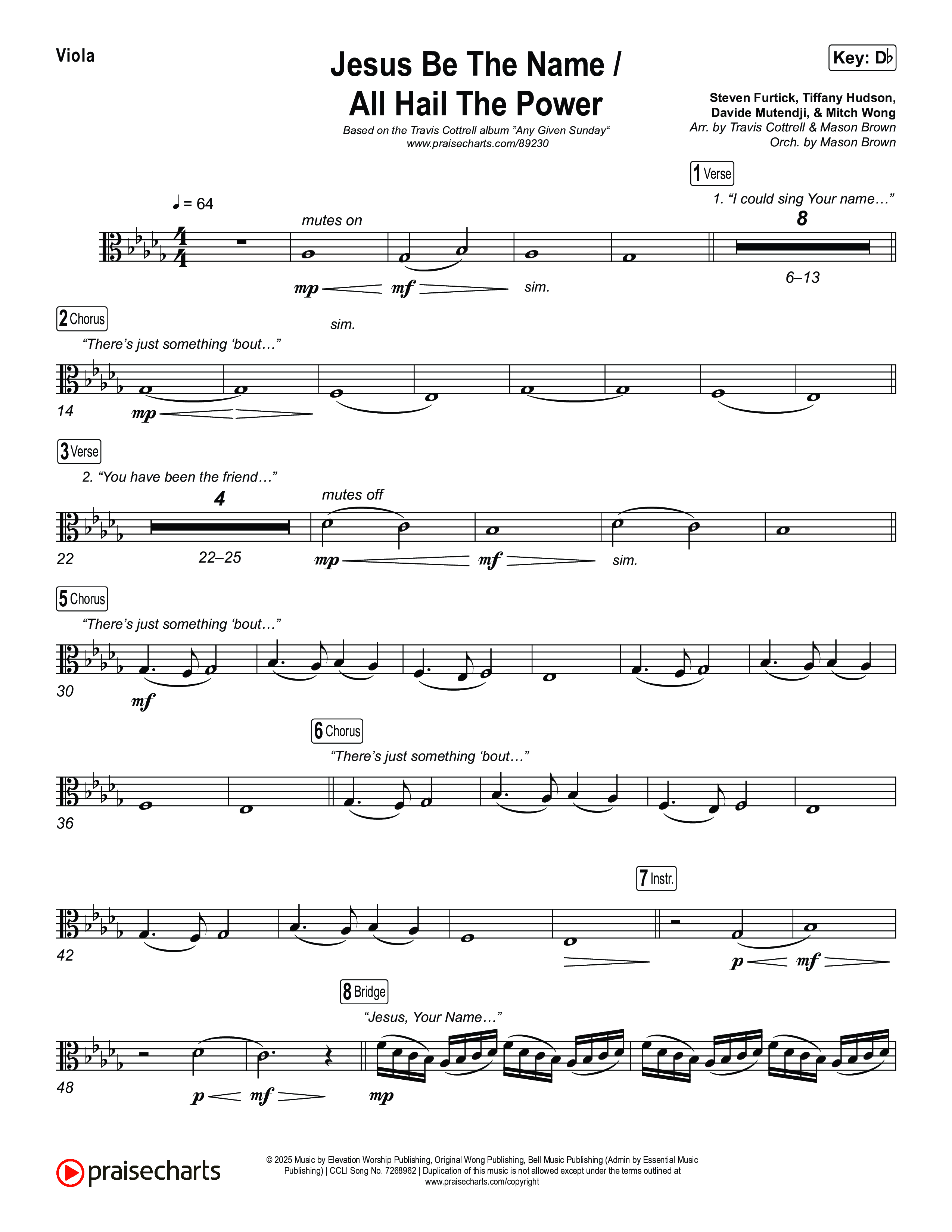 Jesus Be The Name / All Hail The Power (Choral/SATB) Viola (Travis Cottrell / Brooke Voland / Arr. Mason Brown)