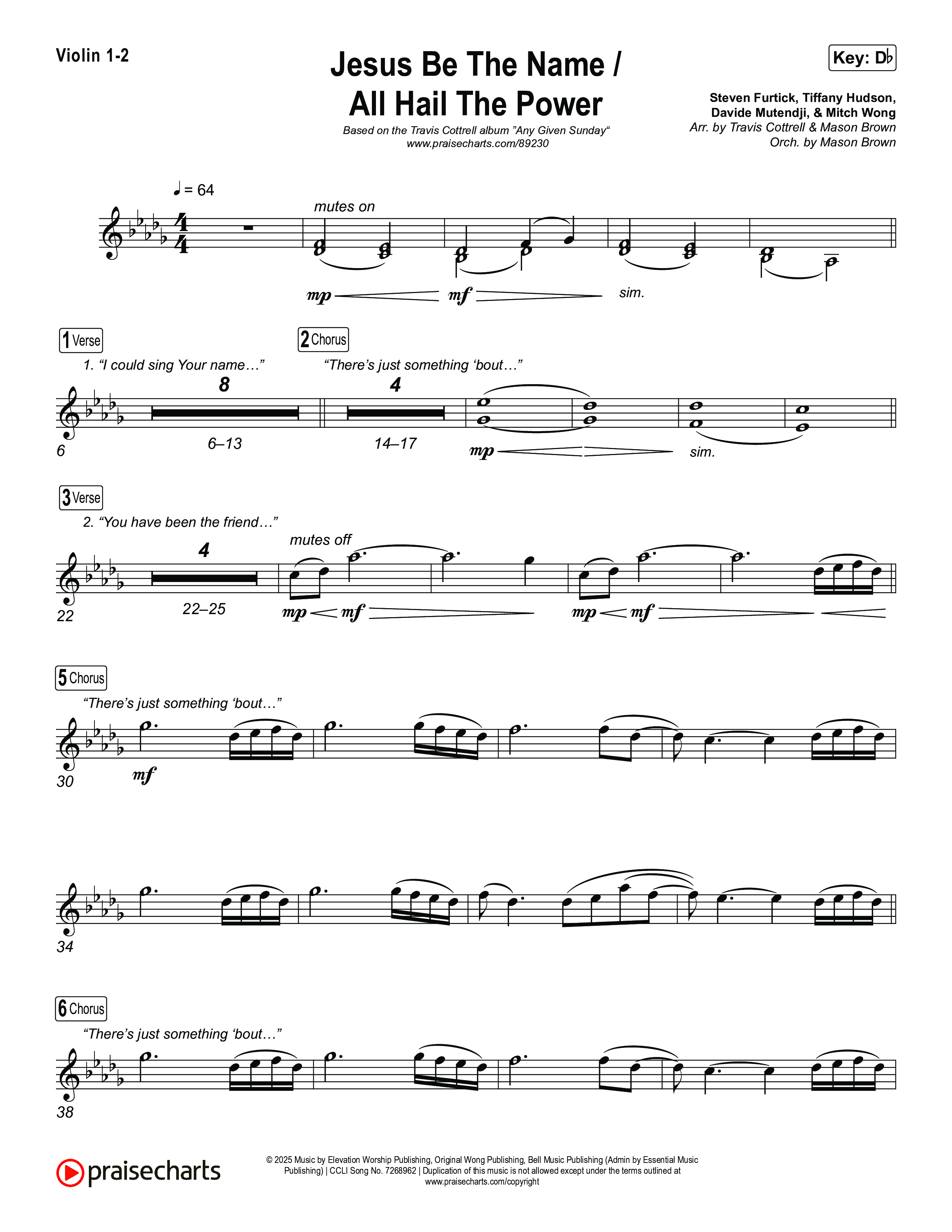 Jesus Be The Name / All Hail The Power (Choral/SATB) Violin 1,2 (Travis Cottrell / Brooke Voland / Arr. Mason Brown)