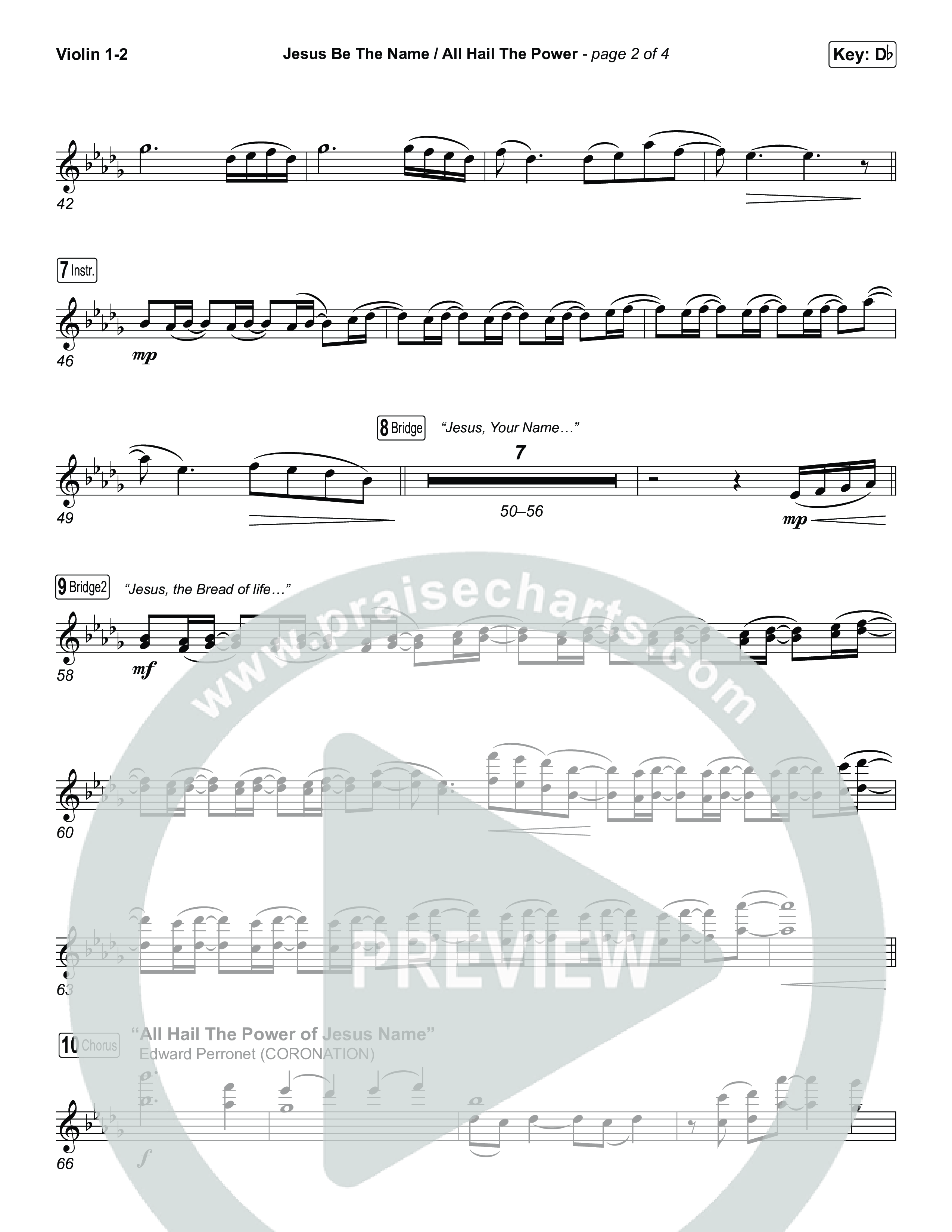 Jesus Be The Name / All Hail The Power (Choral/SATB) Violin 1,2 (Travis Cottrell / Brooke Voland / Arr. Mason Brown)