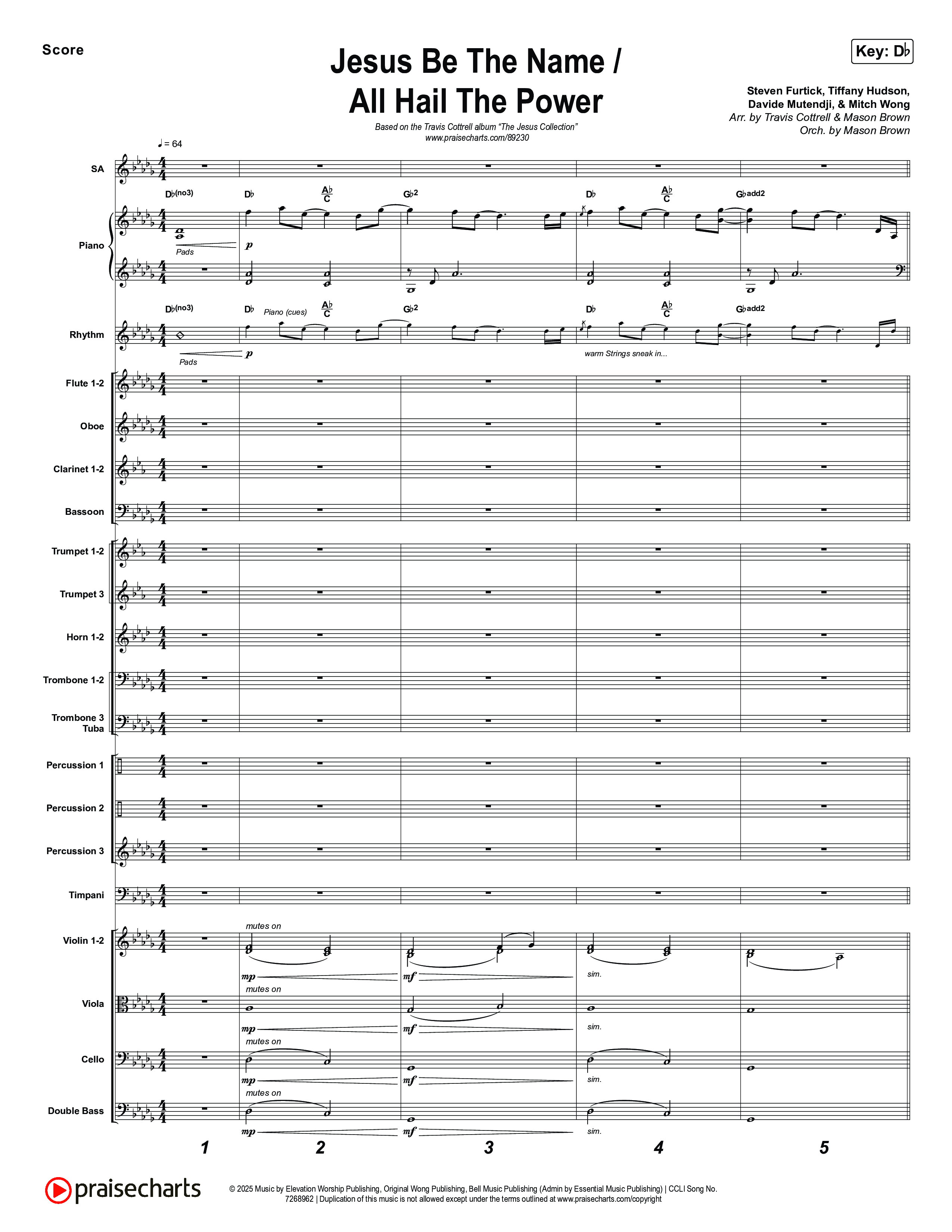 Jesus Be The Name / All Hail The Power (Choral/SATB) Orchestration (Travis Cottrell / Brooke Voland / Arr. Mason Brown)