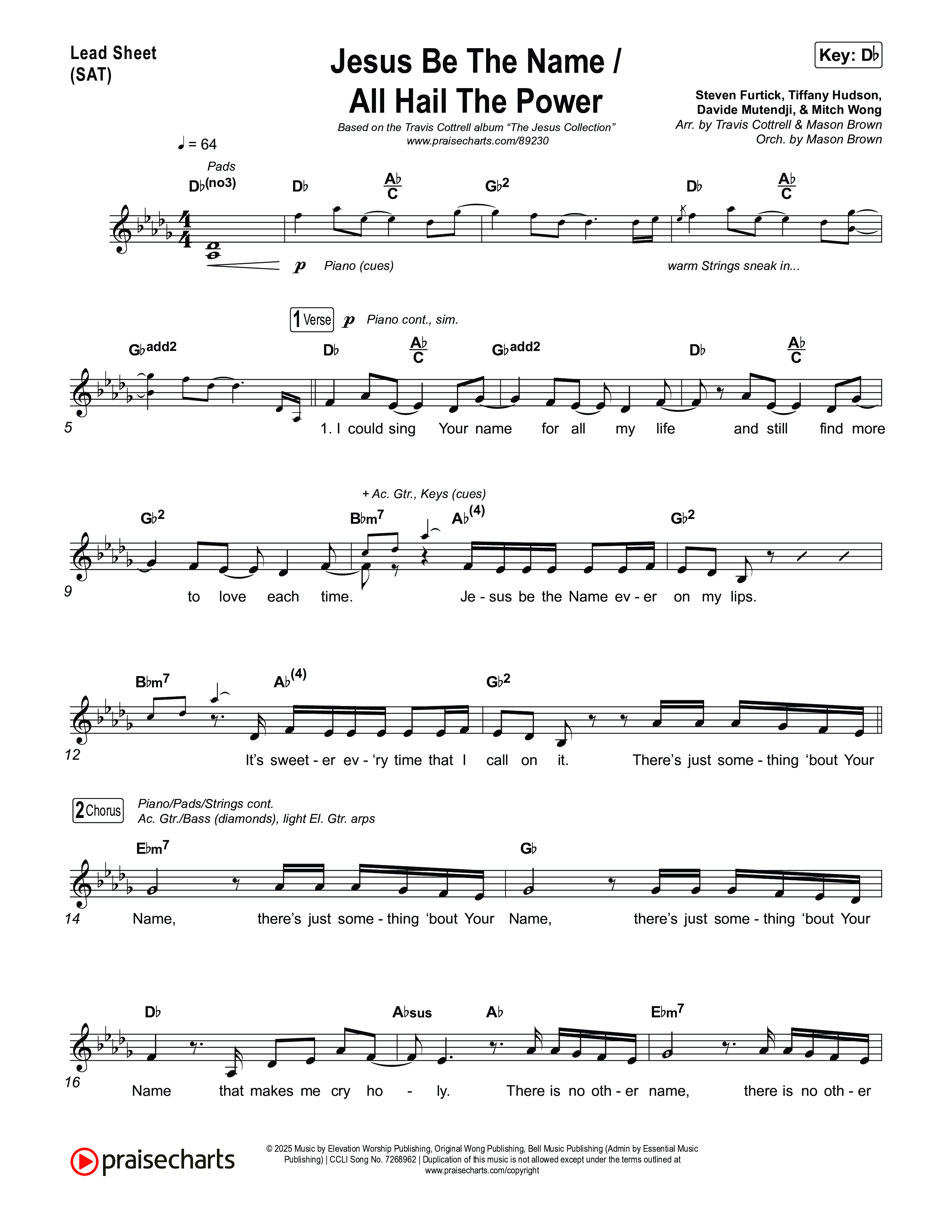 Jesus Be The Name / All Hail The Power (Choral/SATB) Lead Sheet (SAT) (Travis Cottrell / Brooke Voland / Arr. Mason Brown)