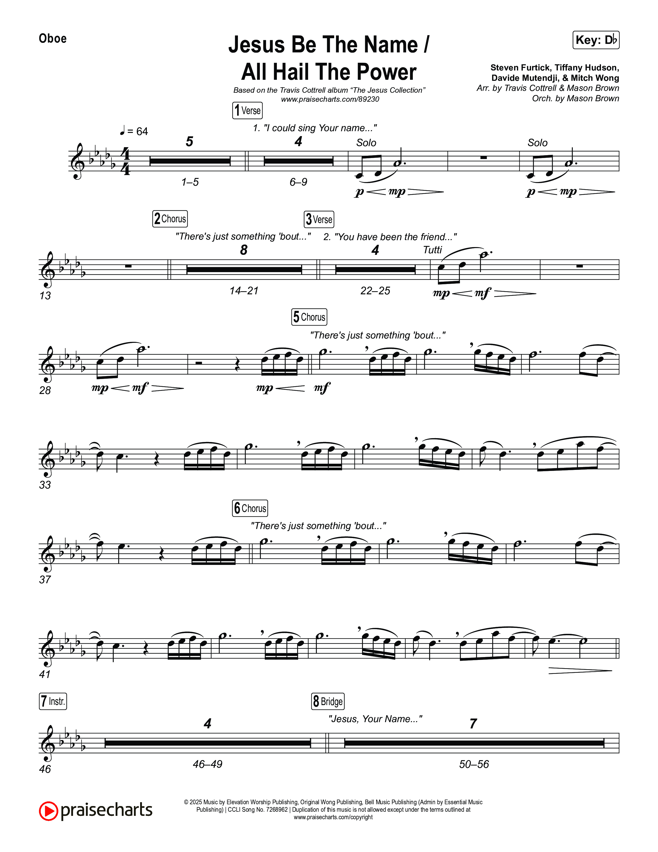 Jesus Be The Name / All Hail The Power (Choral/SATB) Oboe (Travis Cottrell / Brooke Voland / Arr. Mason Brown)