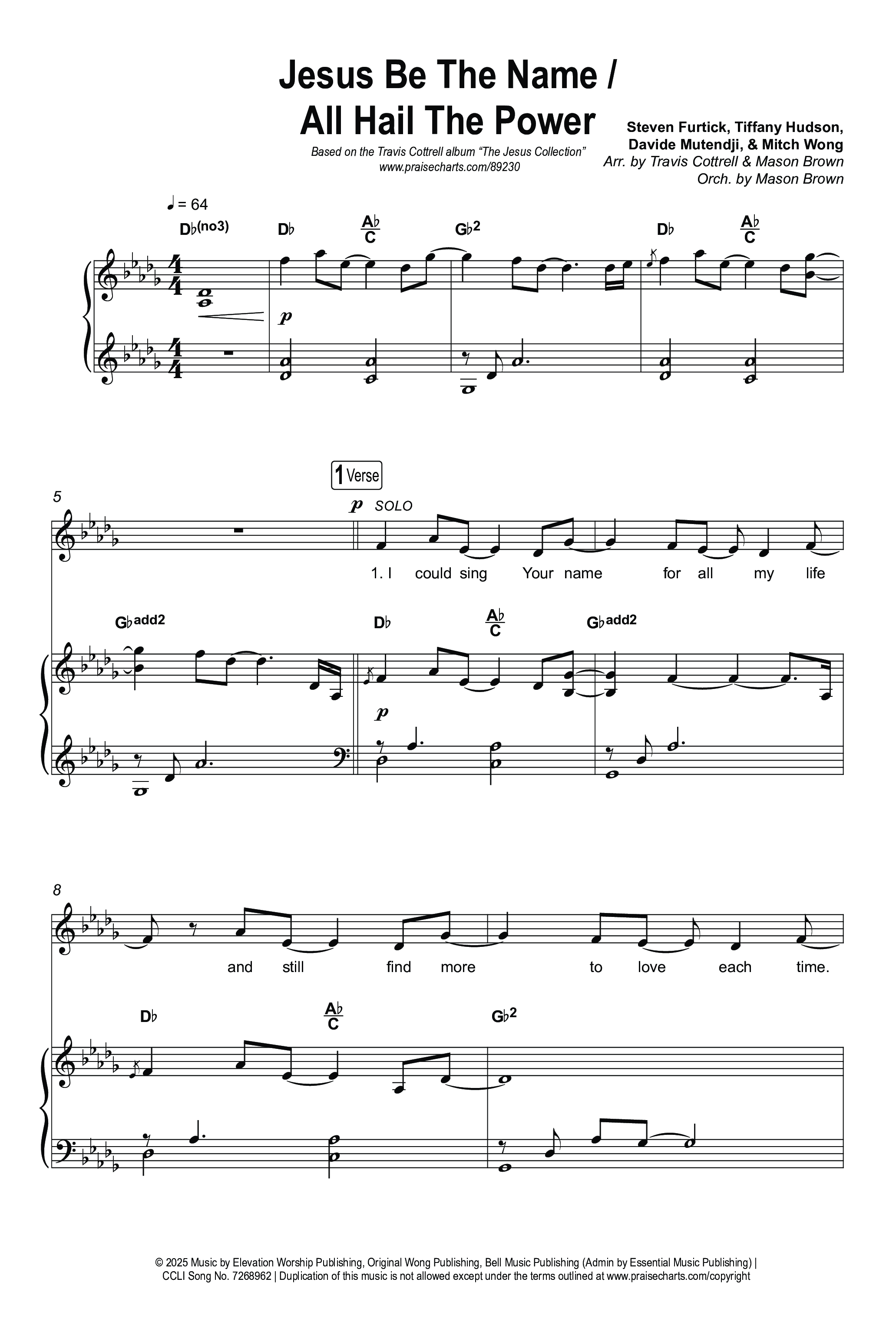 Jesus Be The Name / All Hail The Power (Choral/SATB) Octavo (SATB & Pno) (Travis Cottrell / Brooke Voland / Arr. Mason Brown)