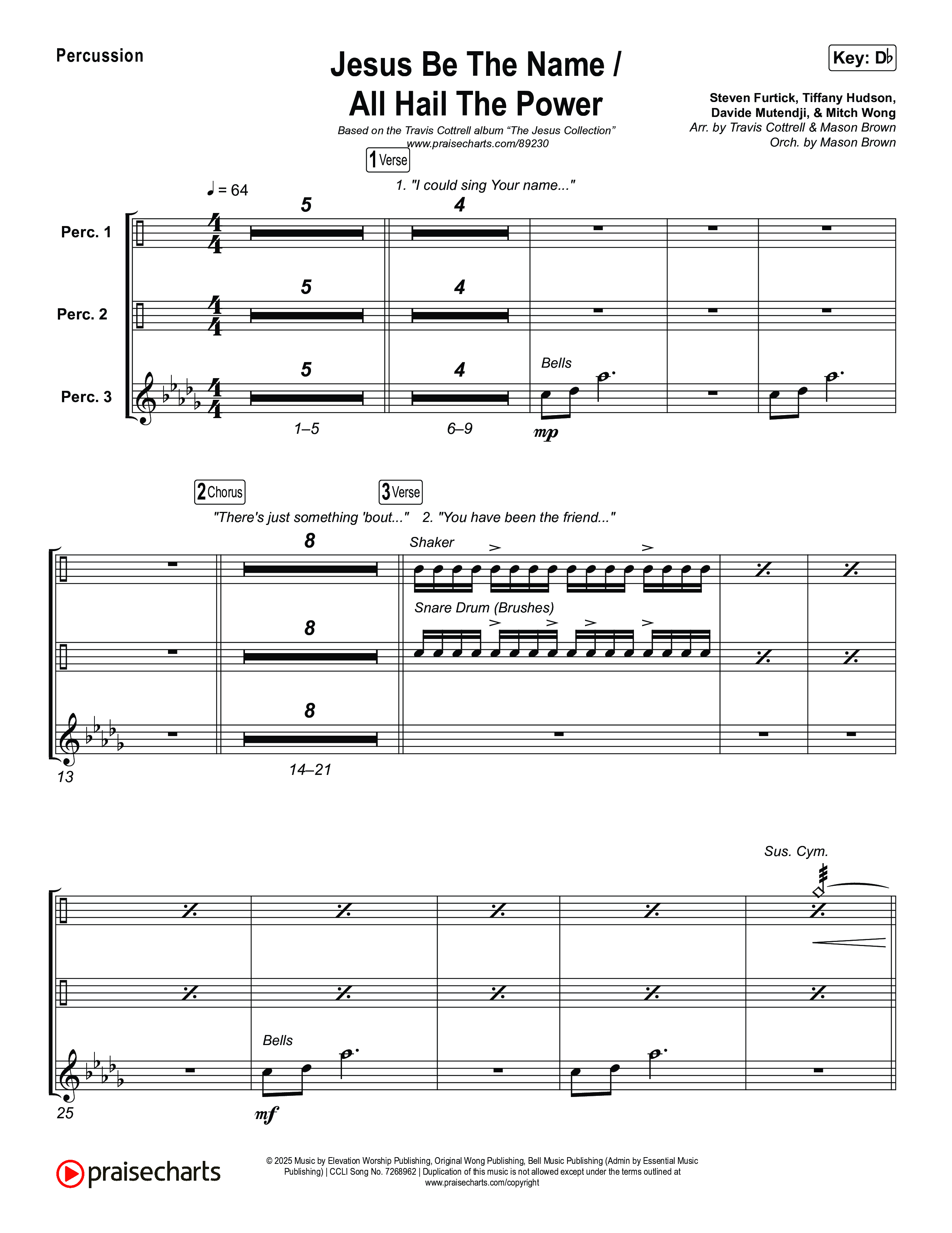 Jesus Be The Name / All Hail The Power (Choral/SATB) Percussion (Travis Cottrell / Brooke Voland / Arr. Mason Brown)