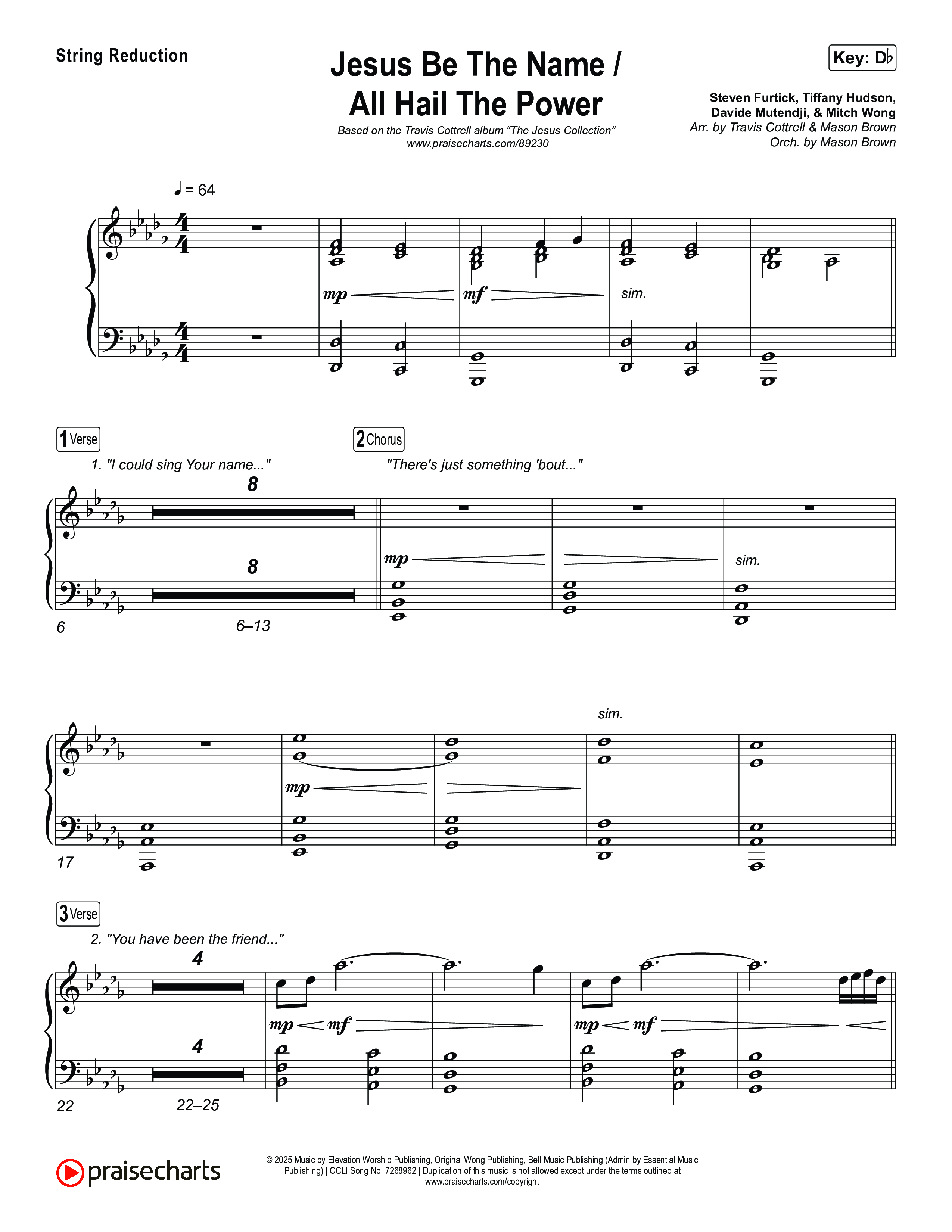 Jesus Be The Name / All Hail The Power (Choral/SATB) String Reduction (Travis Cottrell / Brooke Voland / Arr. Mason Brown)