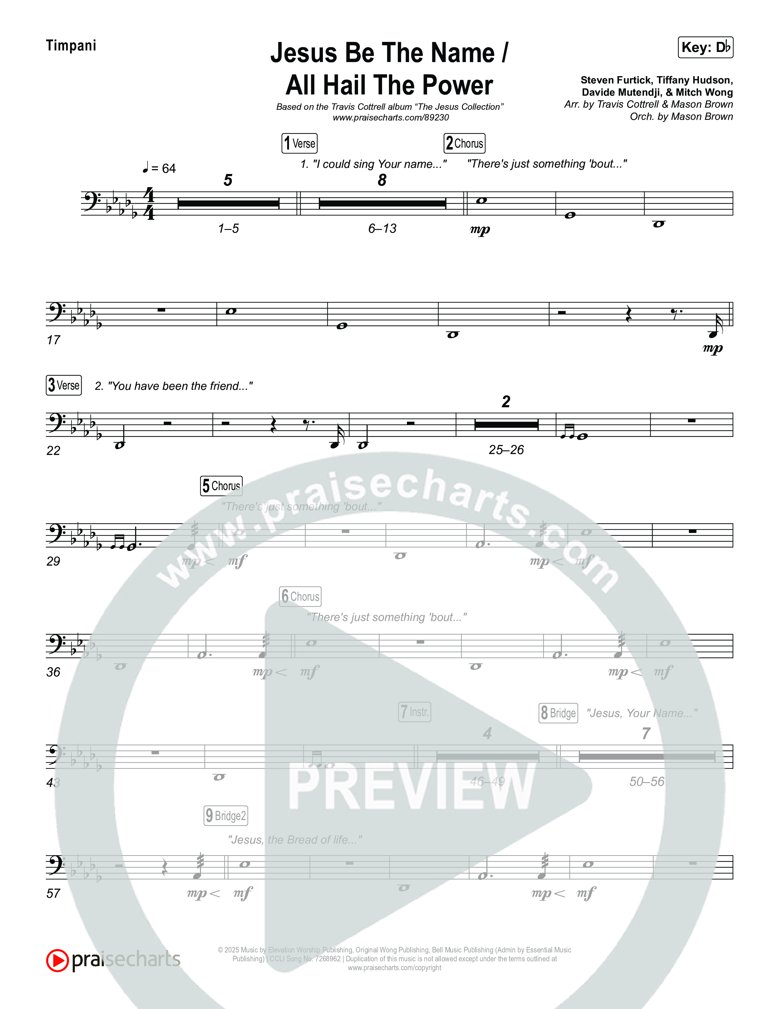 Jesus Be The Name / All Hail The Power (Choral/SATB) Timpani (Travis Cottrell / Brooke Voland / Arr. Mason Brown)