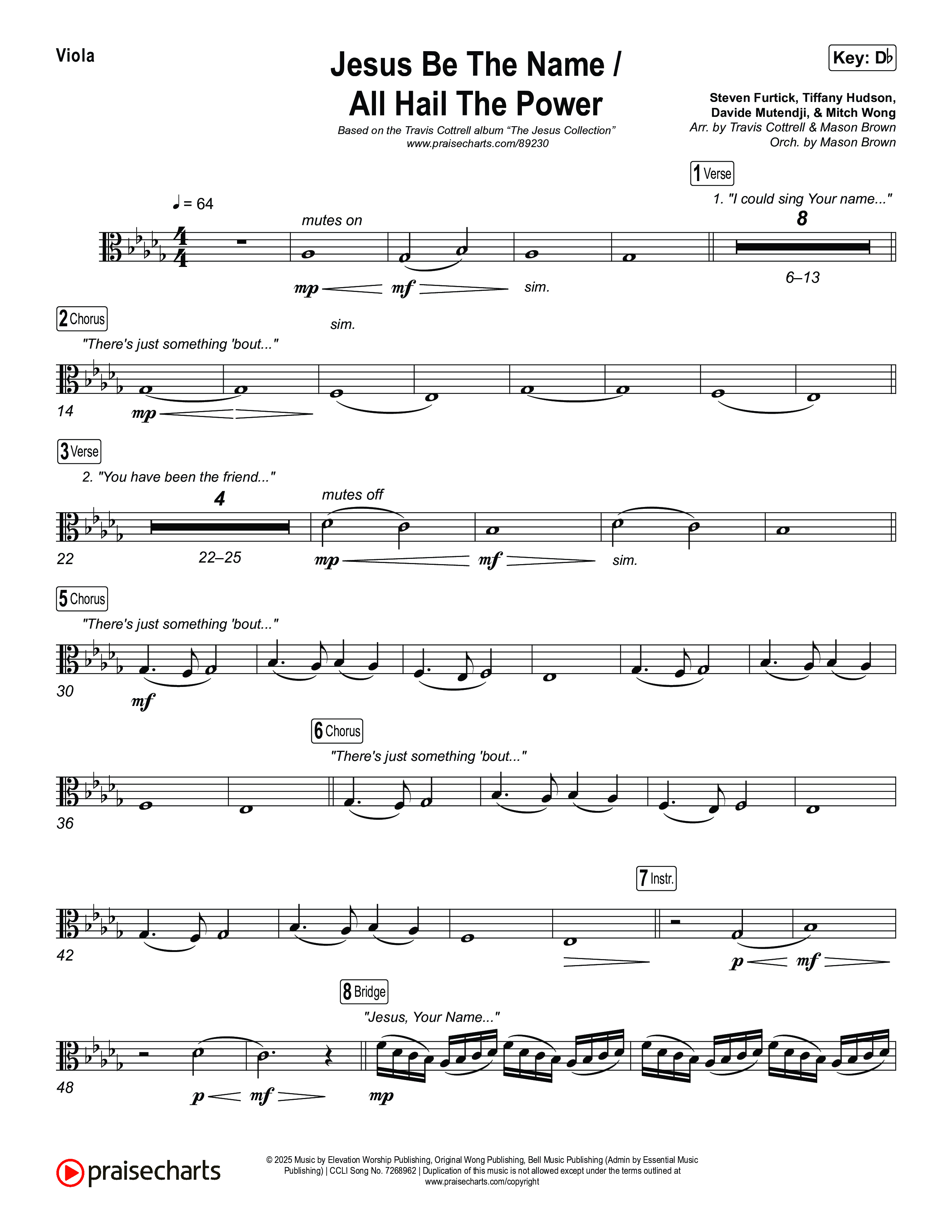 Jesus Be The Name / All Hail The Power (Choral/SATB) Viola (Travis Cottrell / Brooke Voland / Arr. Mason Brown)