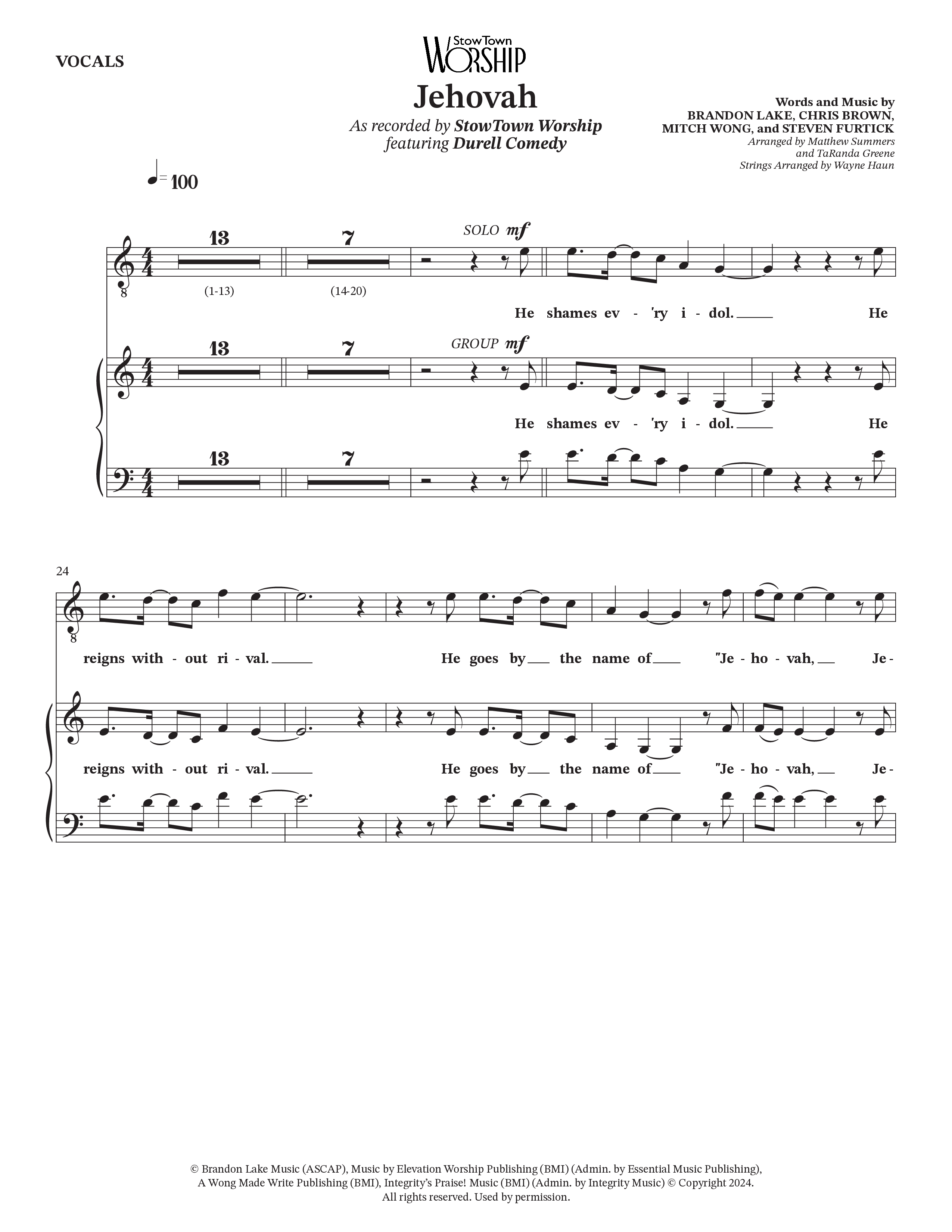 Jehovah (Choral Anthem SATB) Choir Sheet (SATB) (StowTown Worship / Durell Comedy)