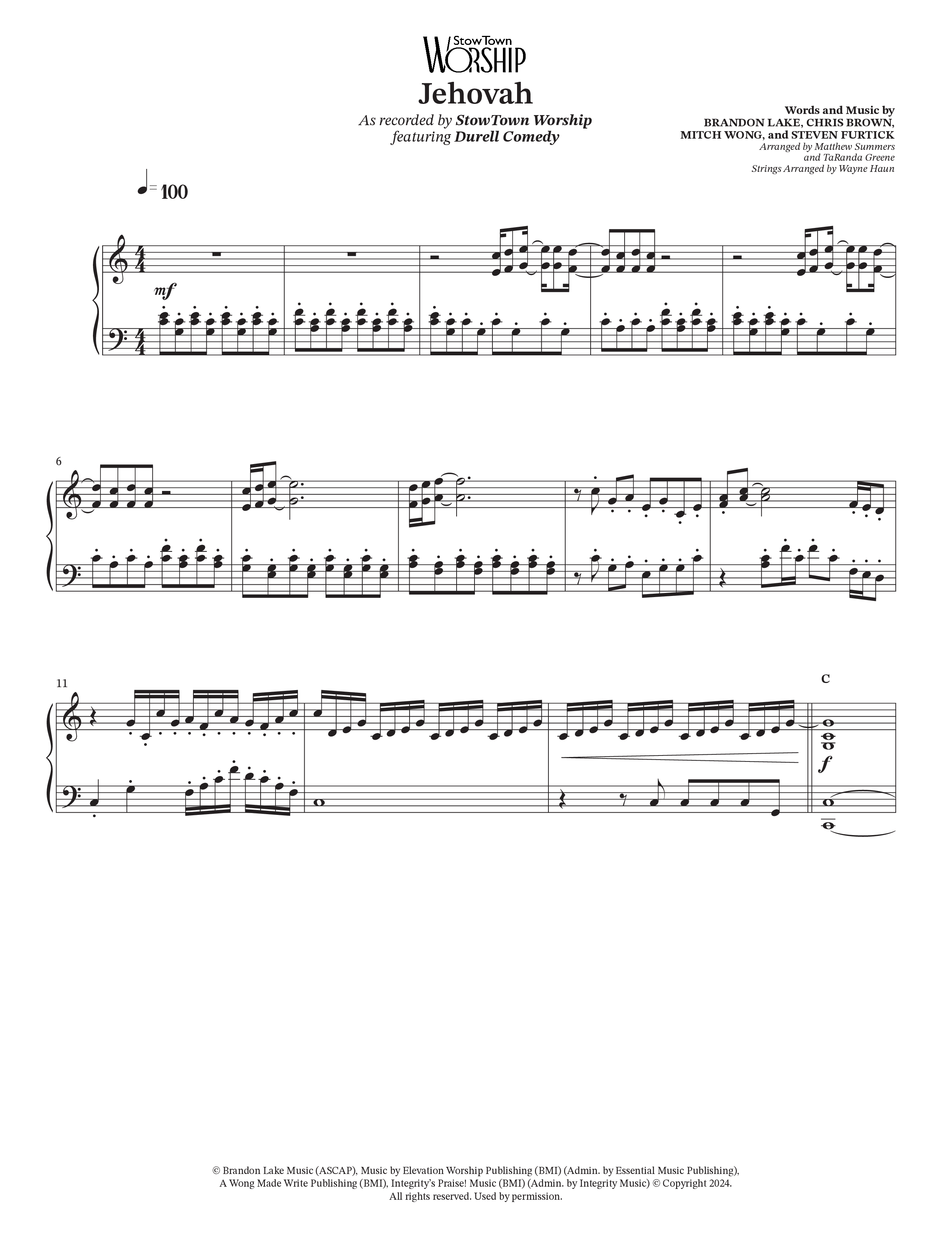 Jehovah (Choral Anthem SATB) Anthem (SATB/Piano) (StowTown Worship / Durell Comedy)