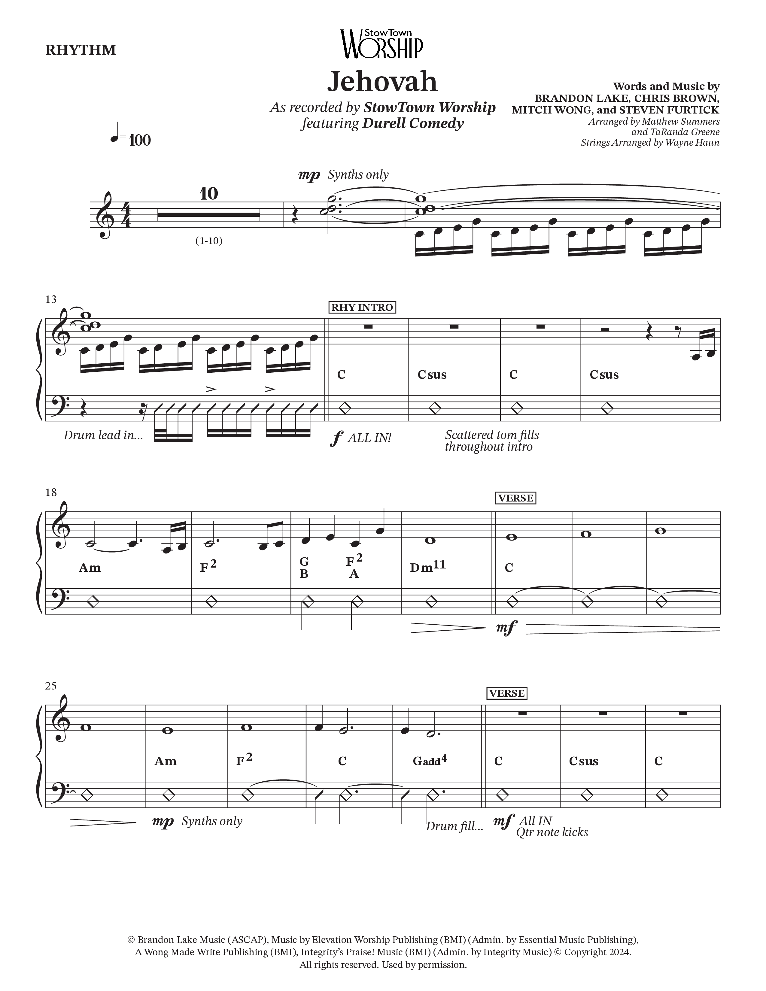 Jehovah (Choral Anthem SATB) Rhythm Chart (StowTown Worship / Durell Comedy)