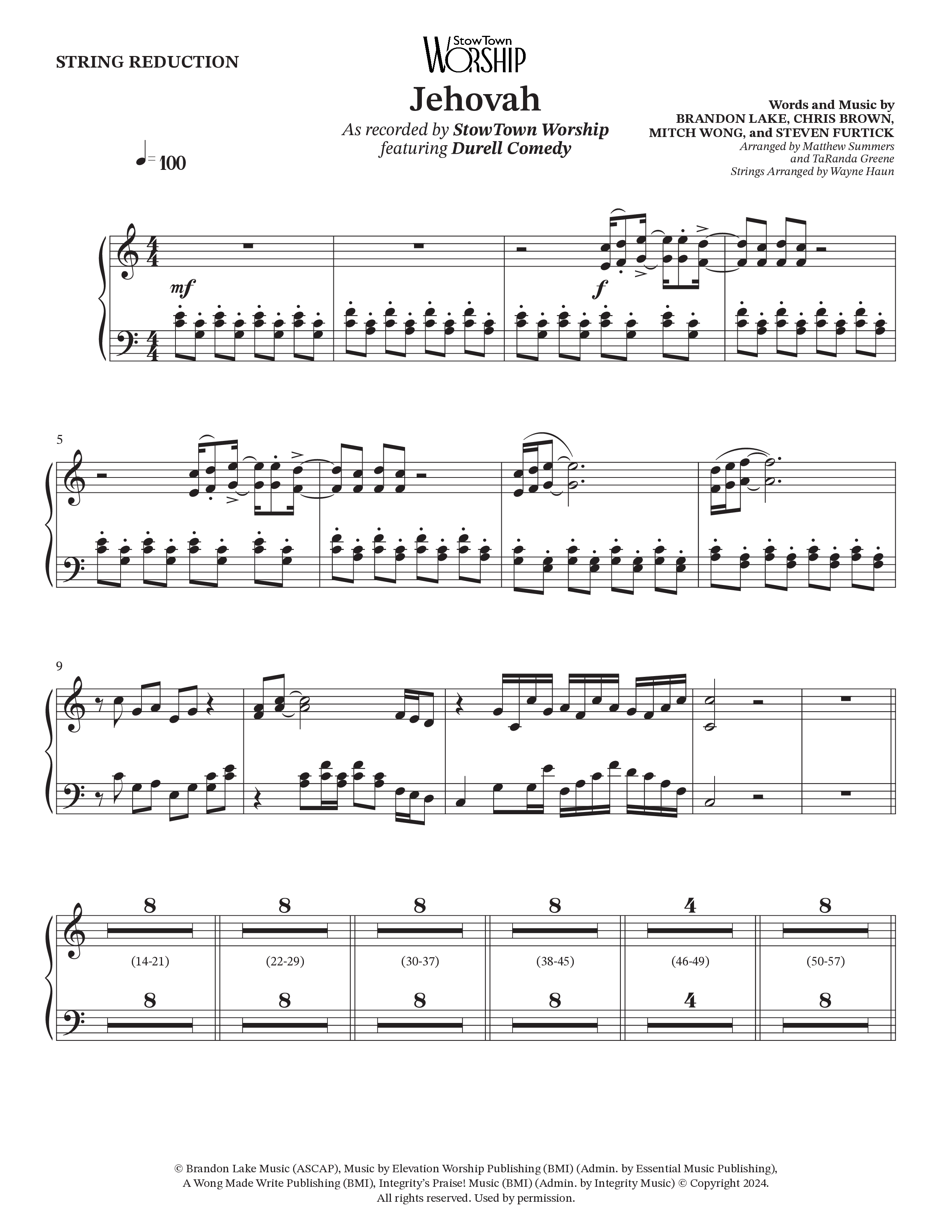 Jehovah (Choral Anthem SATB) String Reduction (StowTown Worship / Durell Comedy)