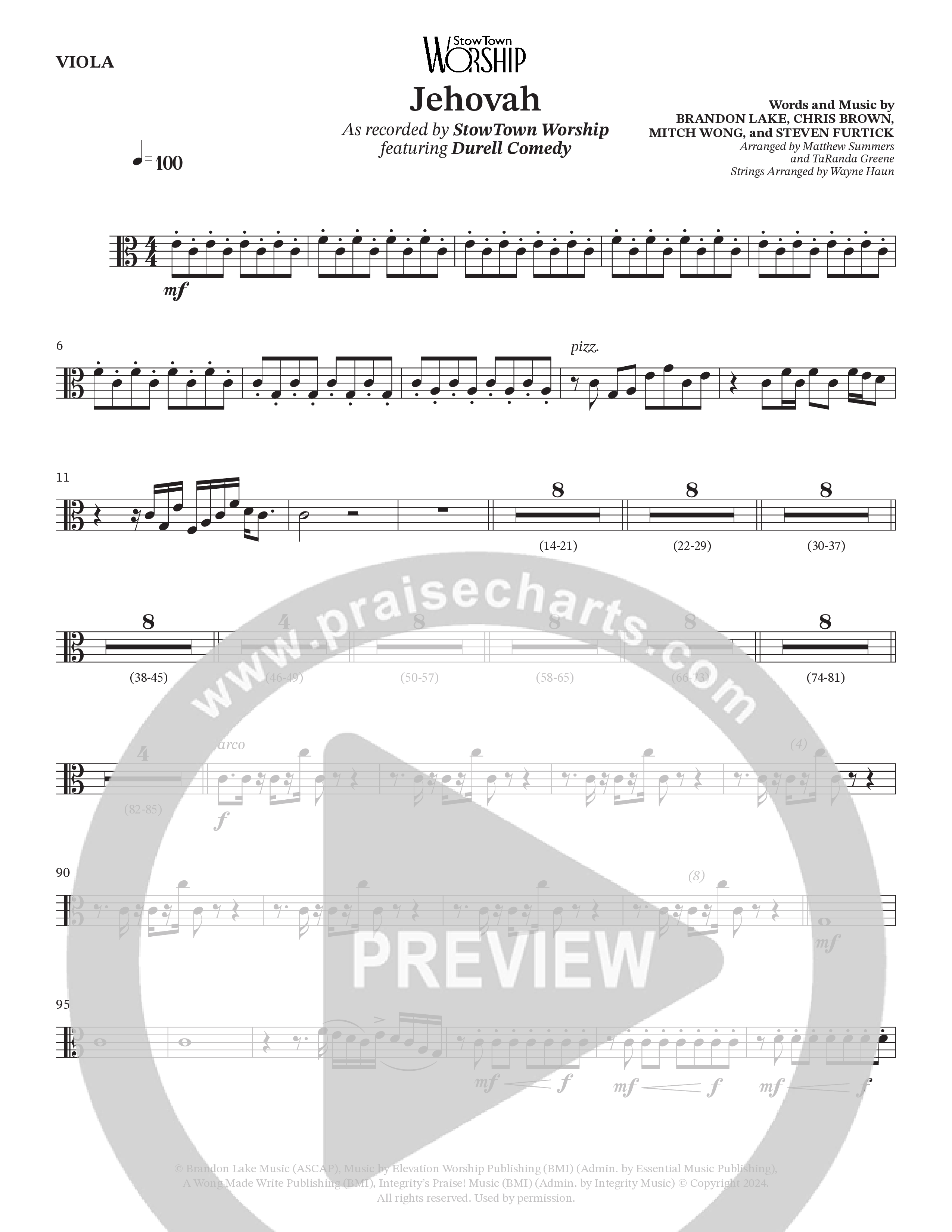 Jehovah (Choral Anthem SATB) Viola (StowTown Worship / Durell Comedy)