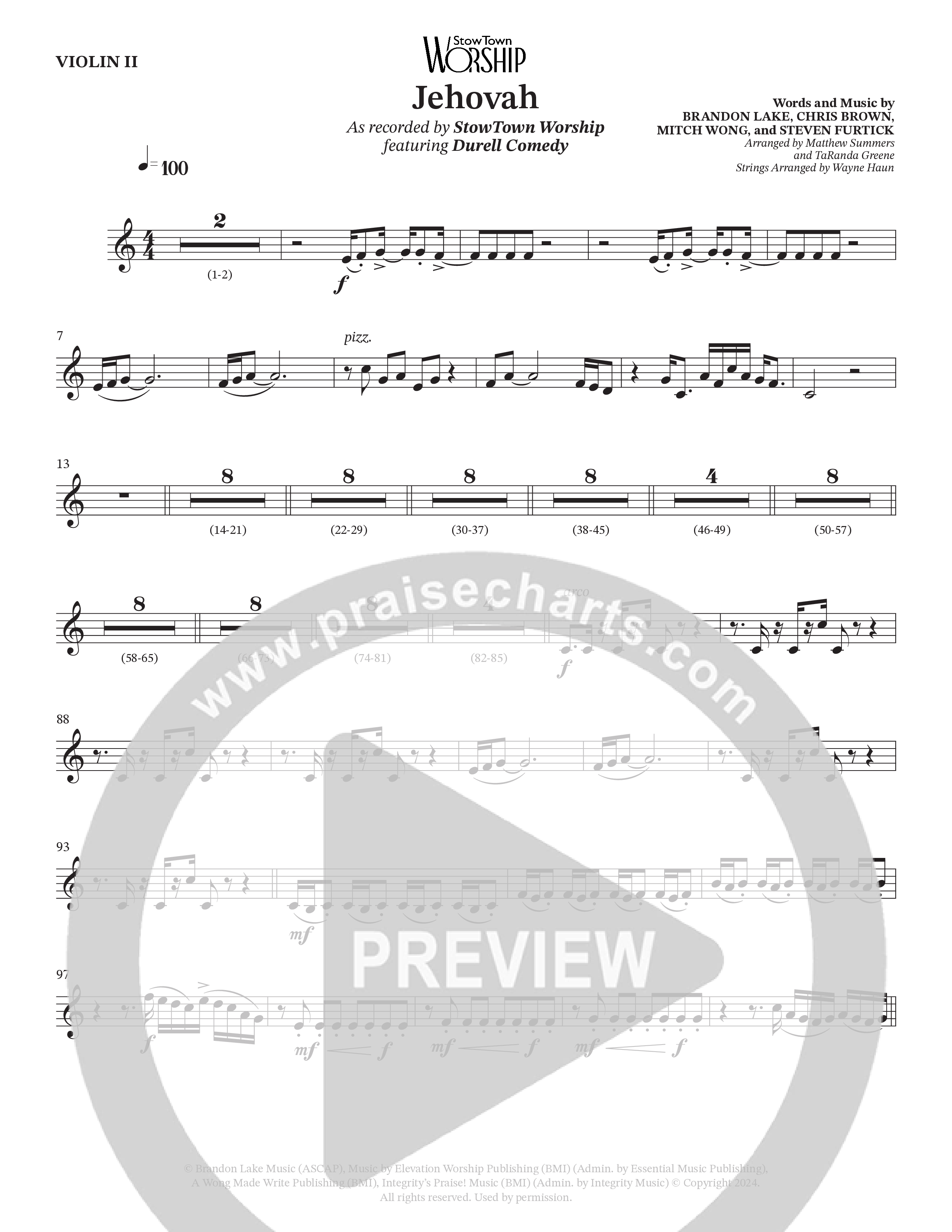 Jehovah (Choral Anthem SATB) Violin 2 (StowTown Worship / Durell Comedy)
