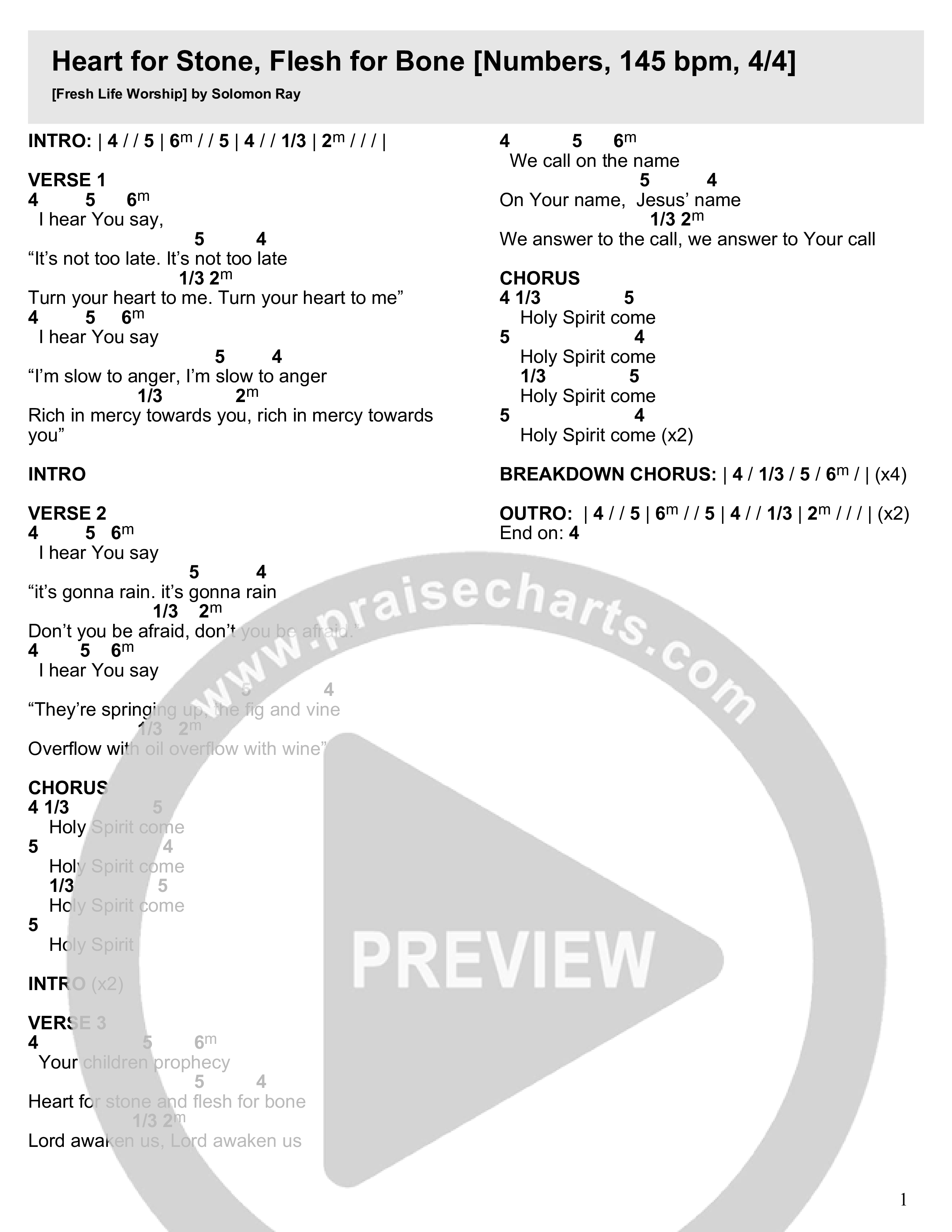 Heart For Stone Flesh For Stone Chord Chart (Fresh Life Worship)