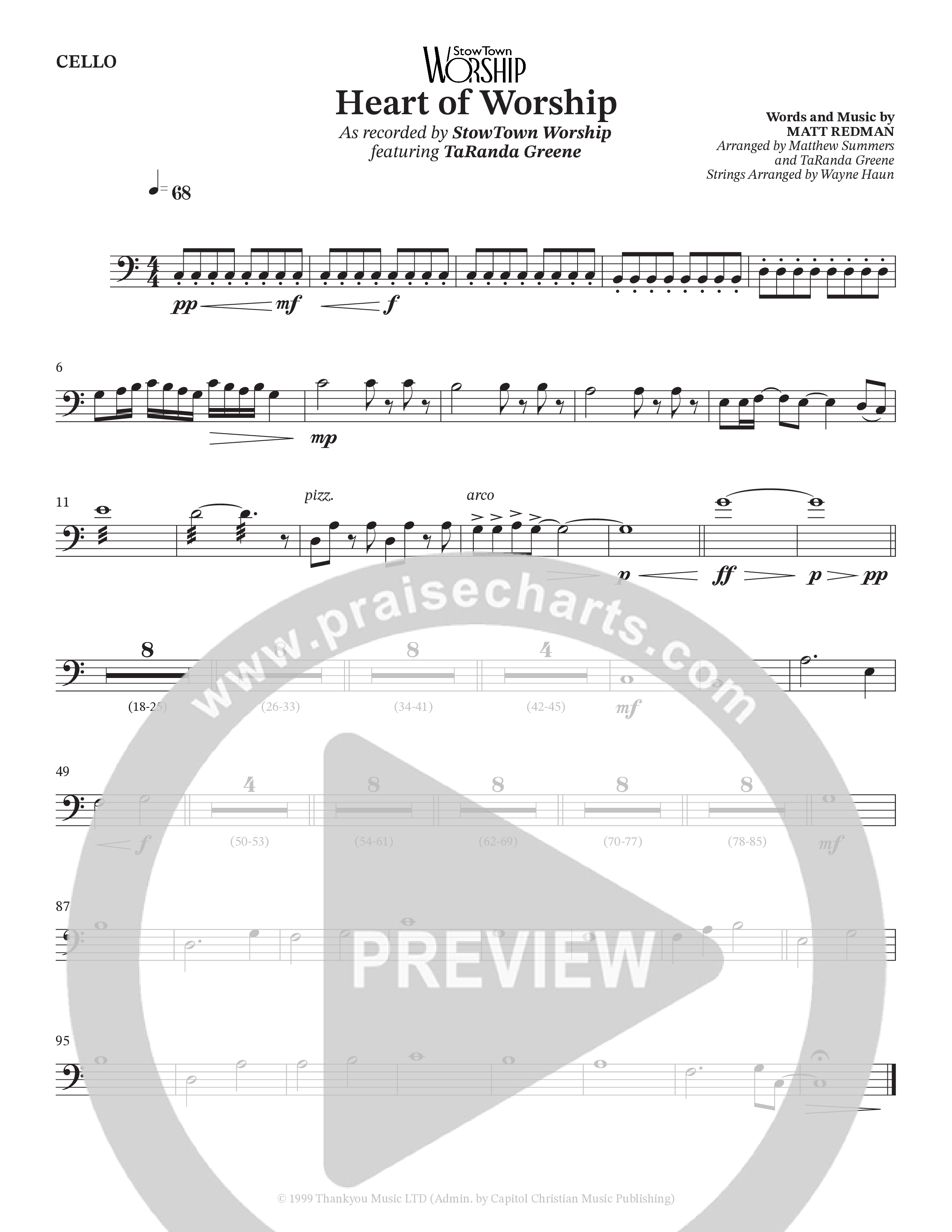 The Heart Of Worship (Choral Anthem SATB) Cello (StowTown Worship / TaRanda Greene)