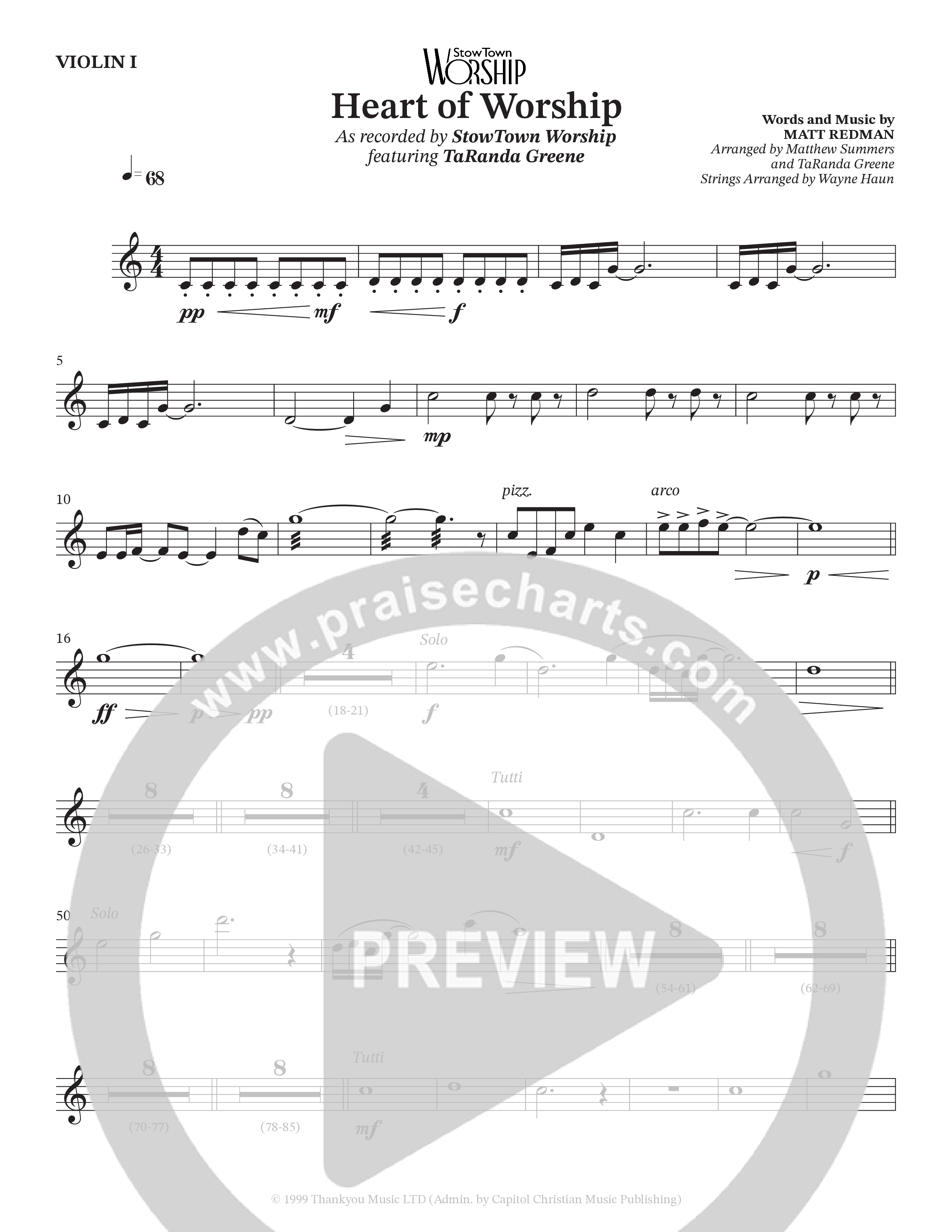 The Heart Of Worship (Choral Anthem SATB) Violin 1 (StowTown Worship / TaRanda Greene)