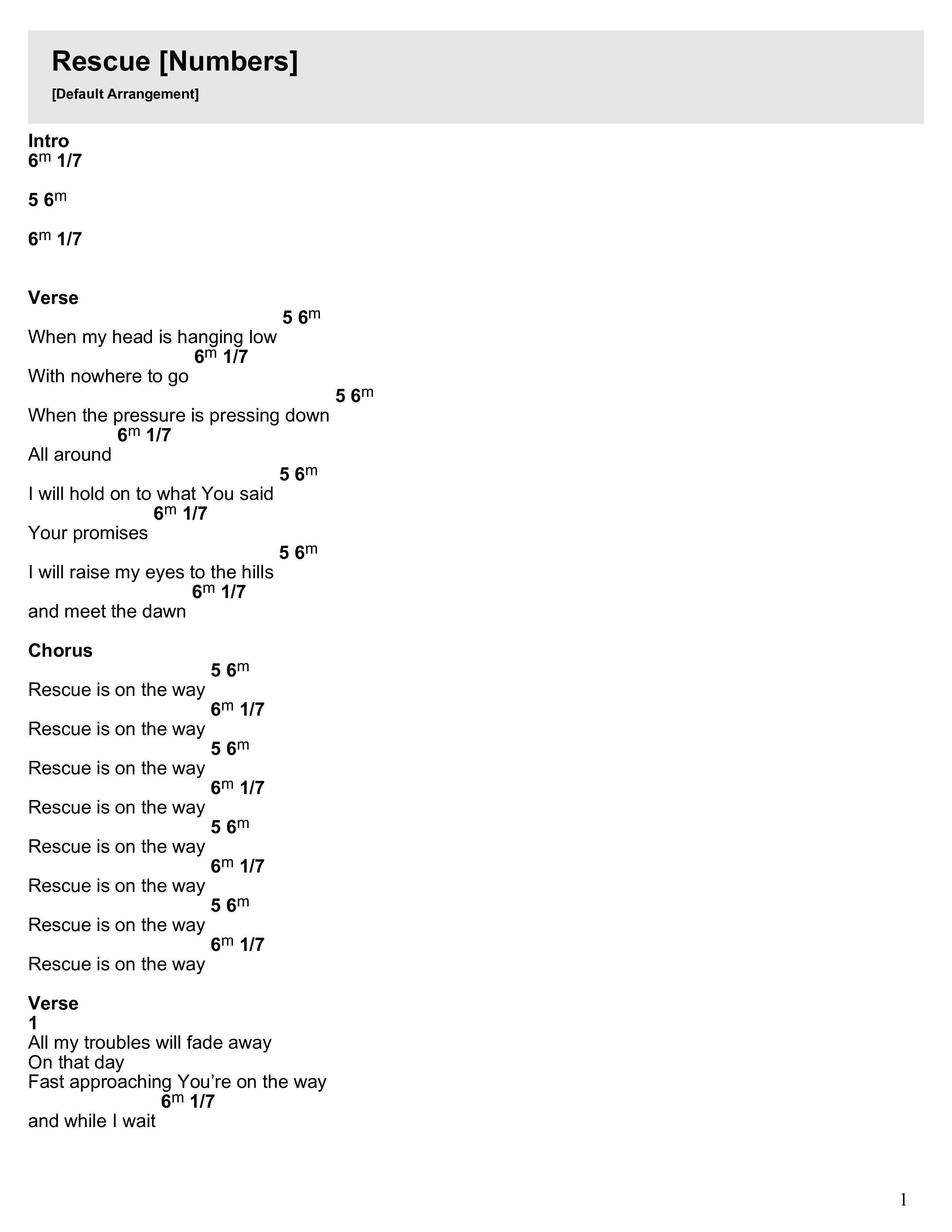 Rescue Chord Chart (Fresh Life Worship)