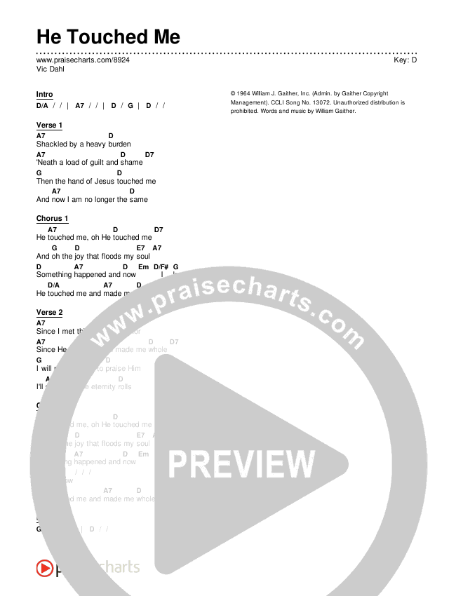 He Touched Me Chords & Lyrics (Vic Dahl)