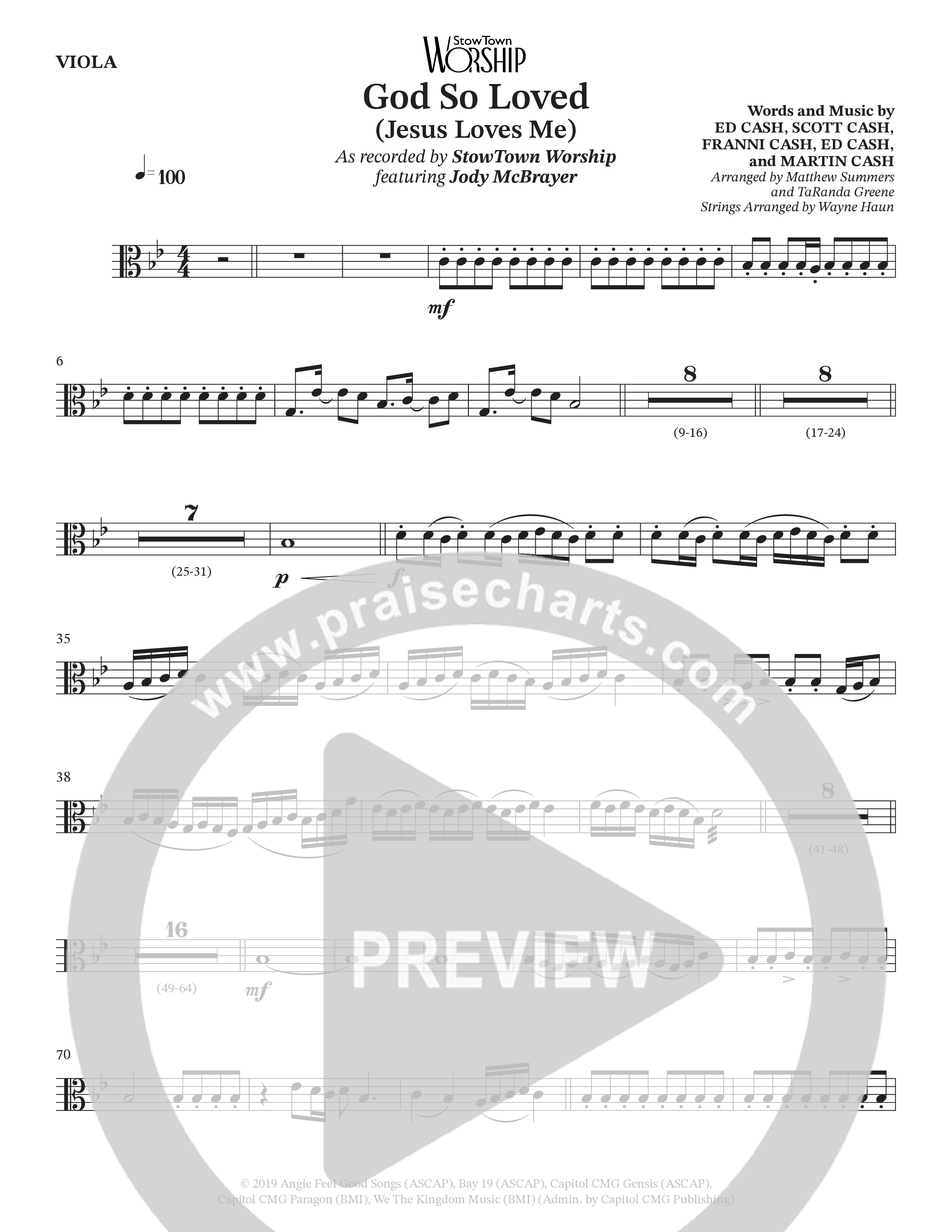 God So Loved (with Jesus Loves Me) (Choral Anthem SATB) Viola (StowTown Worship / Jody McBrayer)