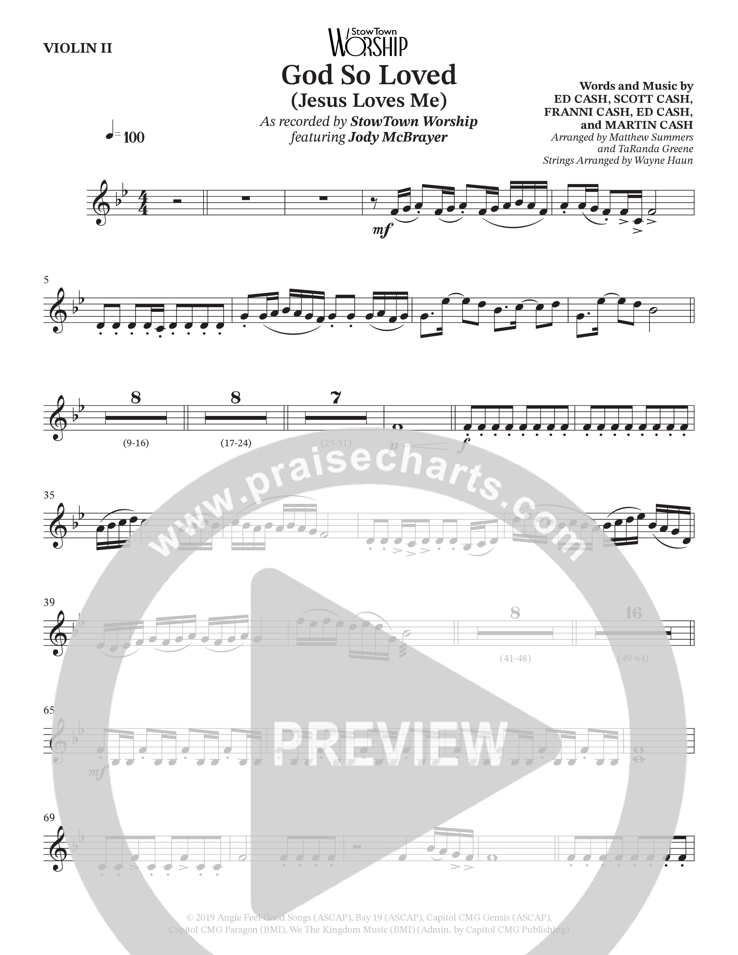 God So Loved (with Jesus Loves Me) (Choral Anthem SATB) Violin 2 (StowTown Worship / Jody McBrayer)