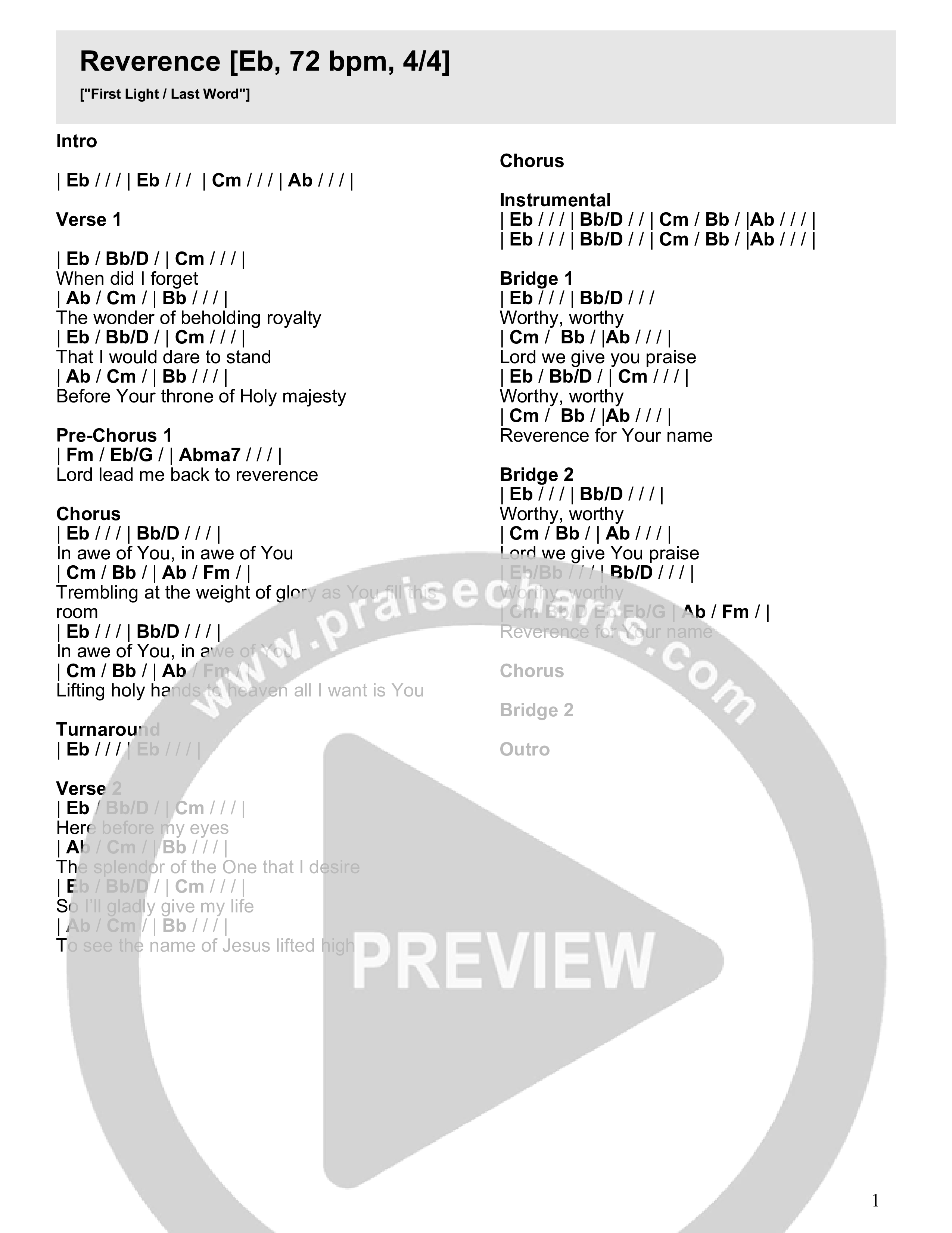 Reverence Chord Chart (River Valley Worship)