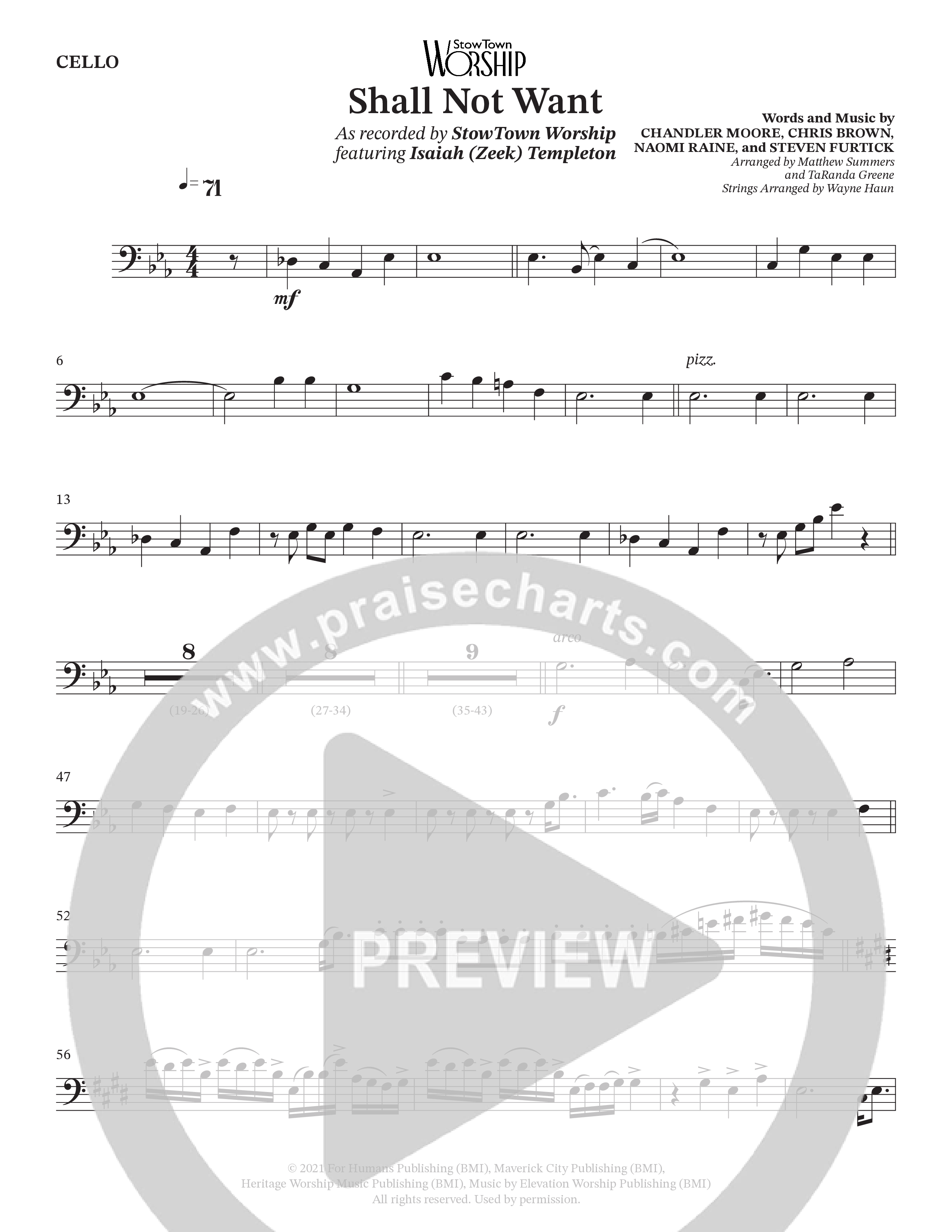 Shall Not Want (Choral Anthem SATB) Cello (StowTown Worship / Isaiah Templeton)