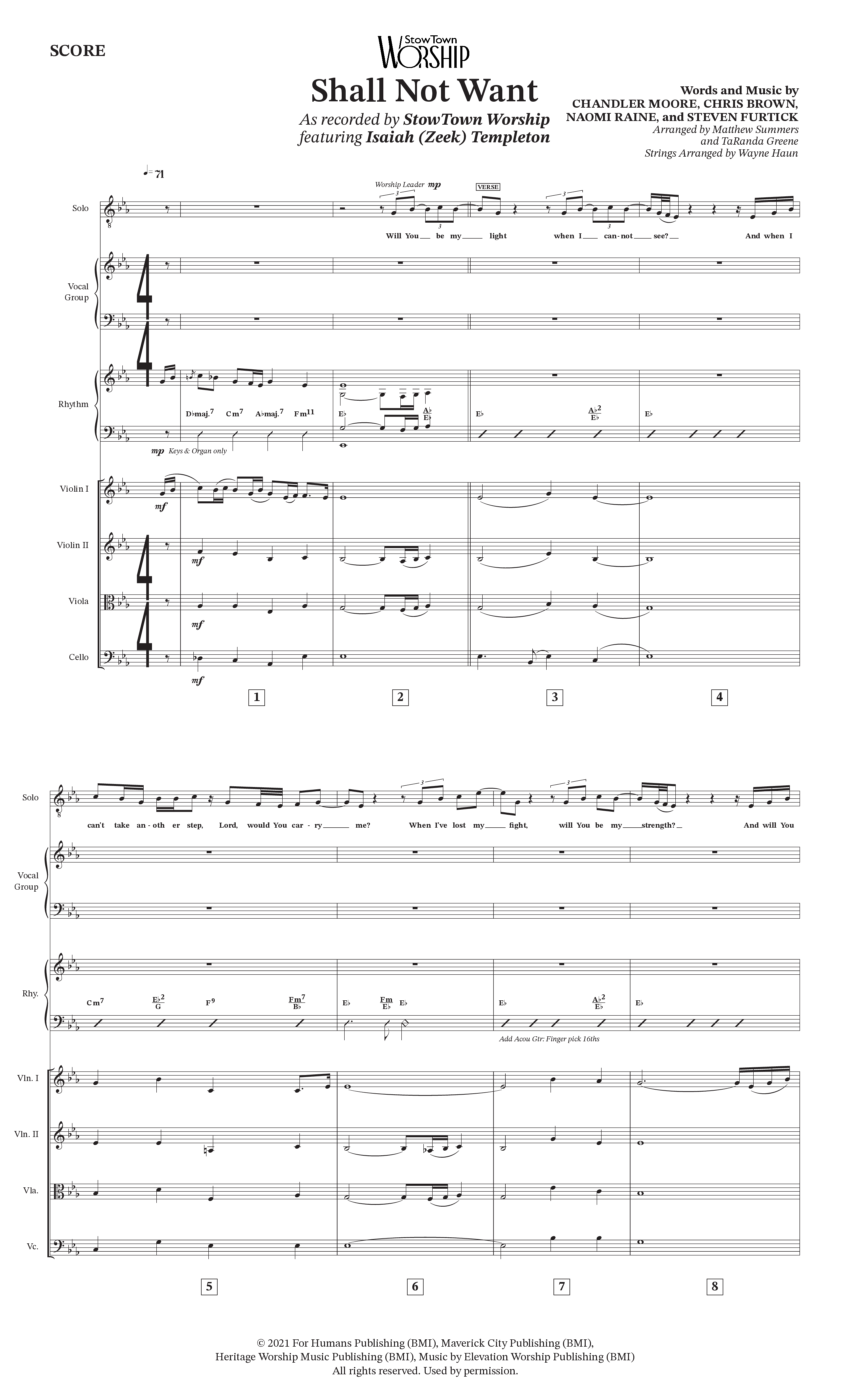 Shall Not Want (Choral Anthem SATB) String Ensemble (StowTown Worship / Isaiah Templeton)
