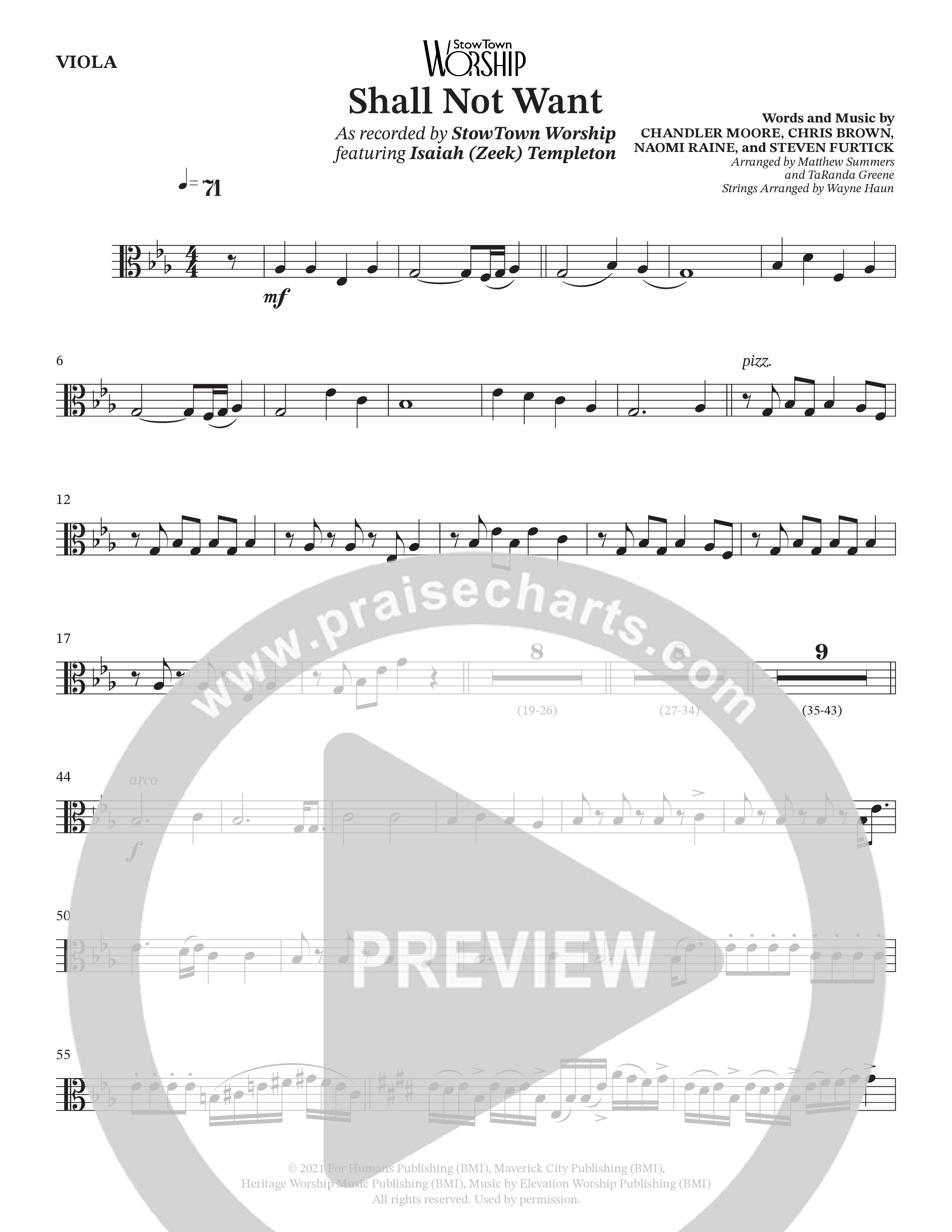Shall Not Want (Choral Anthem SATB) Viola (StowTown Worship / Isaiah Templeton)