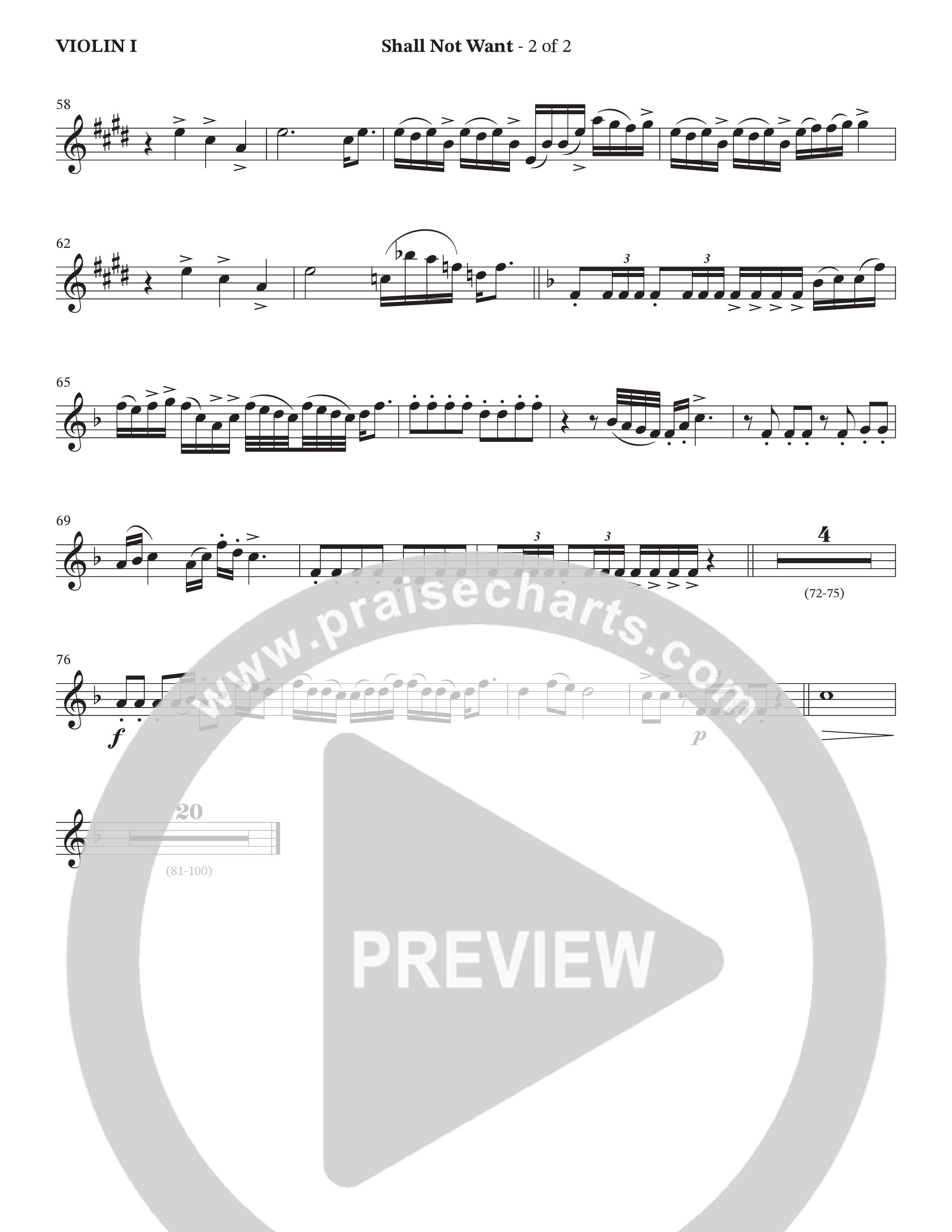 Shall Not Want (Choral Anthem SATB) Violin 1 (StowTown Worship / Isaiah Templeton)