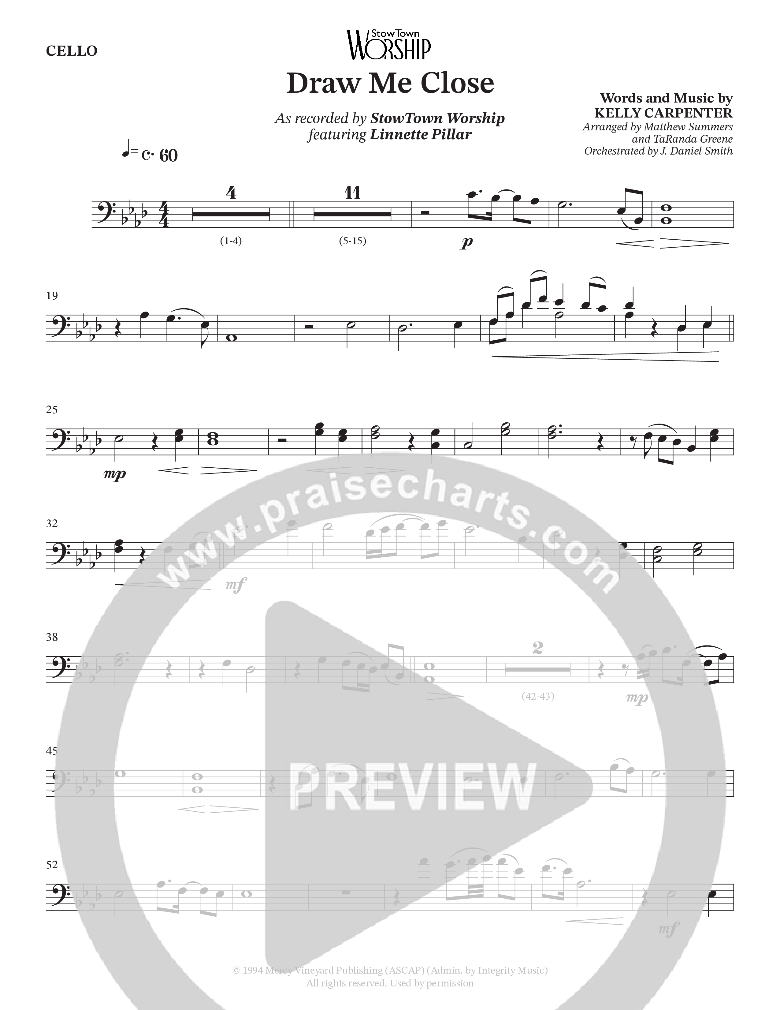 Draw Me Close (Choral Anthem SATB) Cello (StowTown Worship / Linette Pillar)