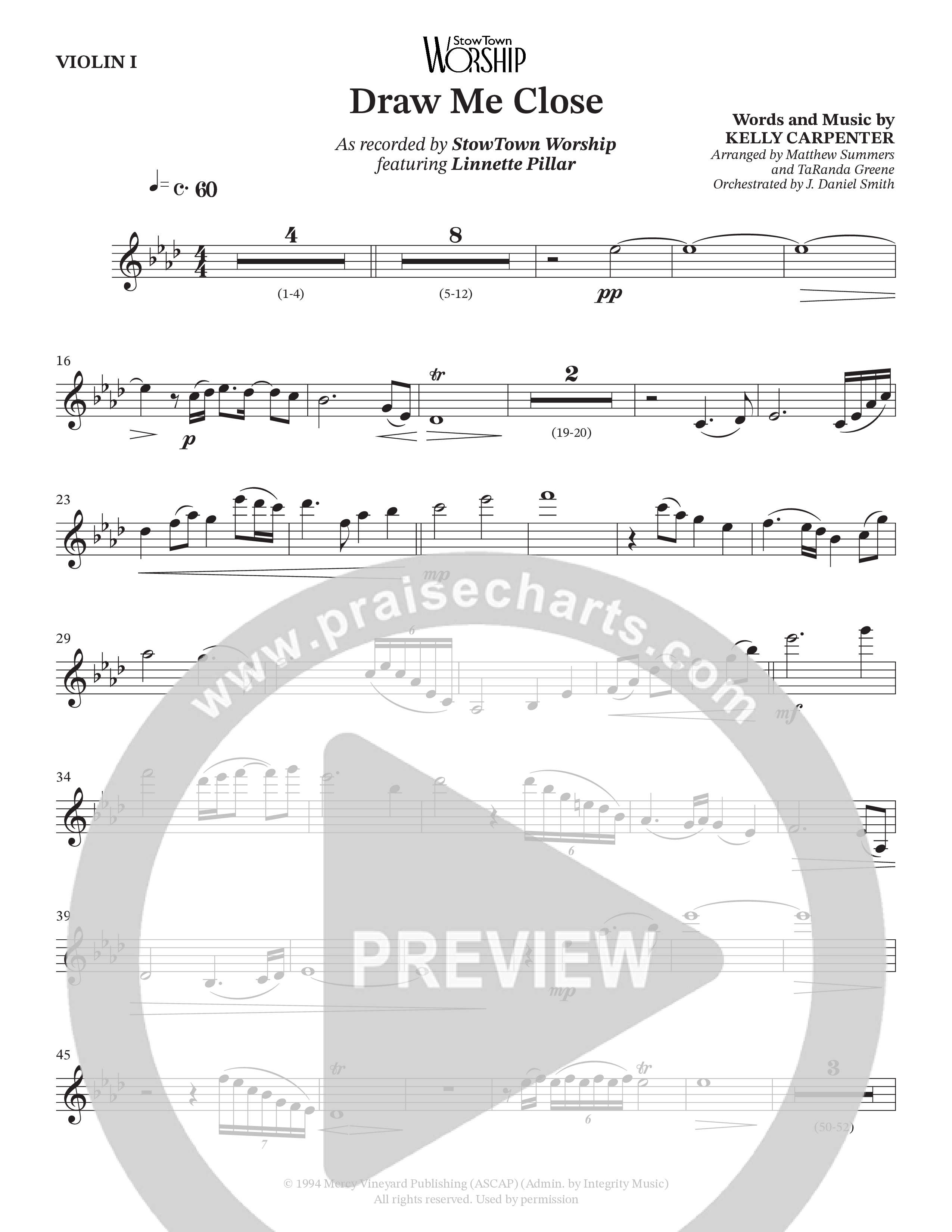 Draw Me Close (Choral Anthem SATB) Violin 1 (StowTown Worship / Linette Pillar)