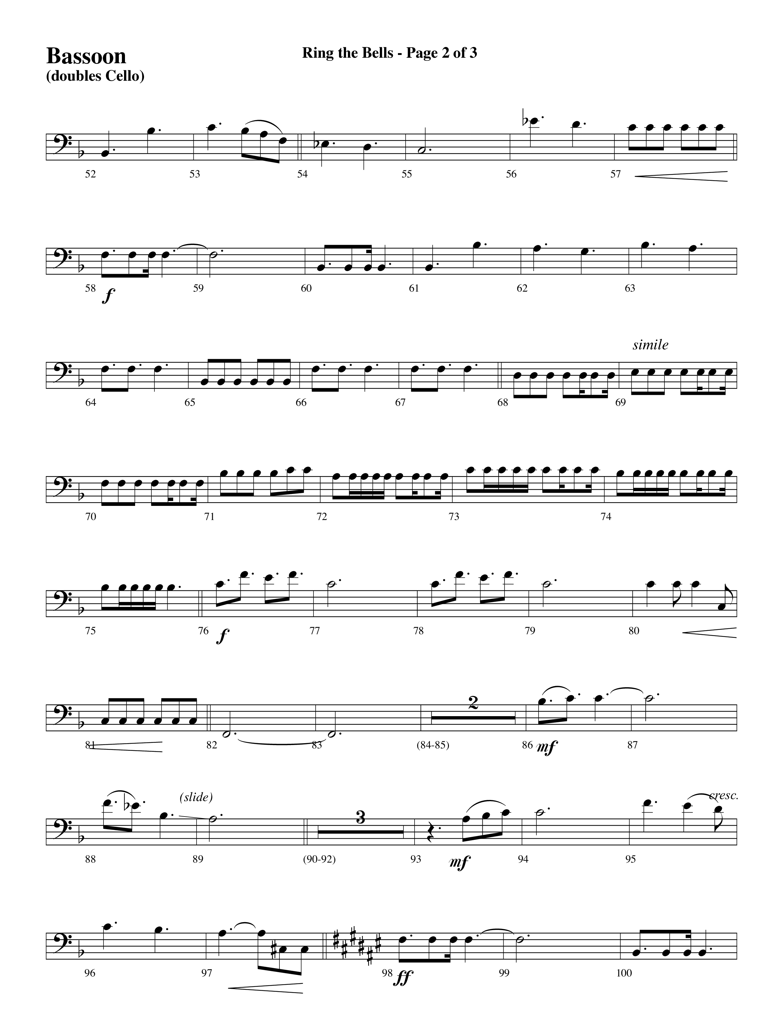 Ring The Bells (Choral Anthem SATB) Bassoon (Word Music Choral / Arr. Gary Rhodes / Orch. Tim Cates)