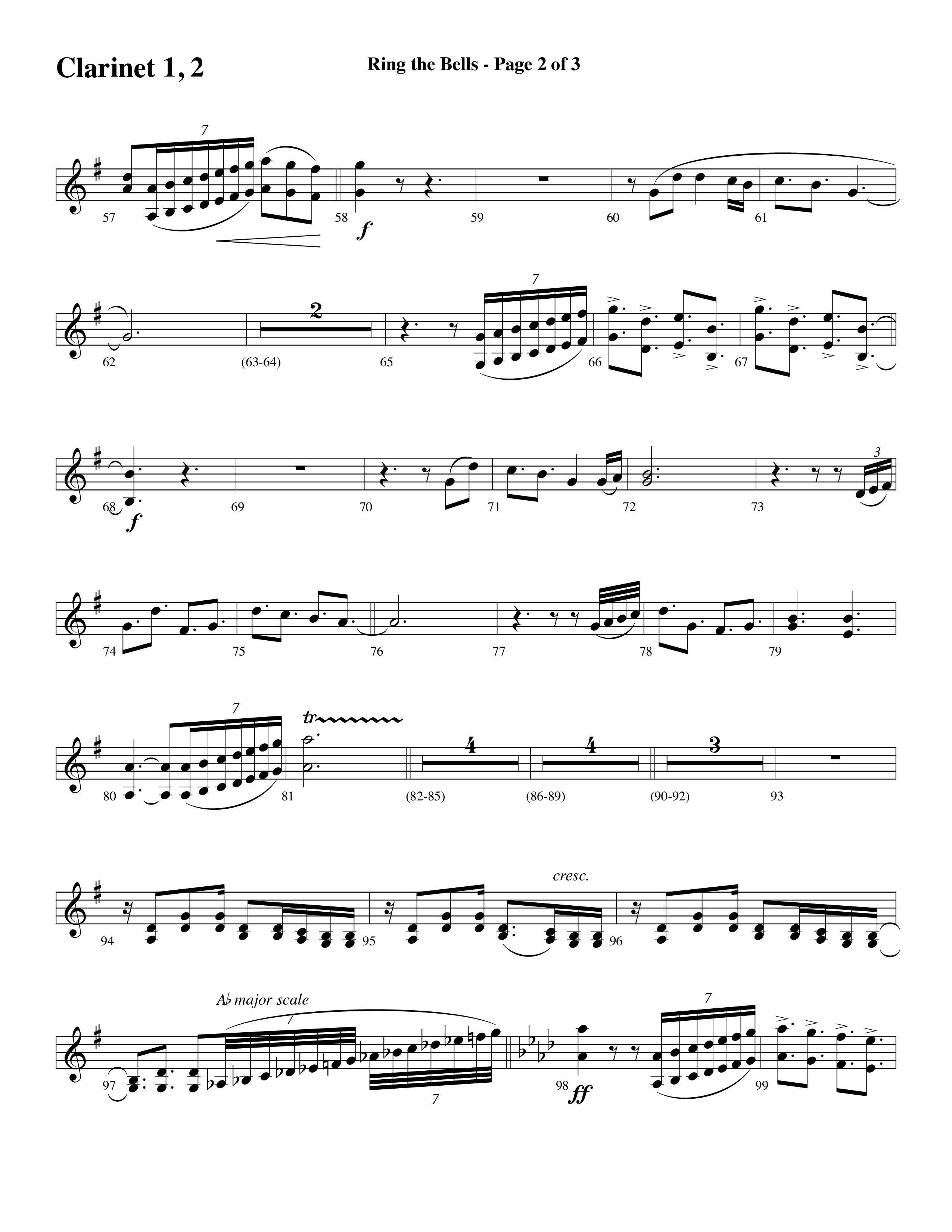 Ring The Bells (Choral Anthem SATB) Clarinet 1/2 (Word Music Choral / Arr. Gary Rhodes / Orch. Tim Cates)