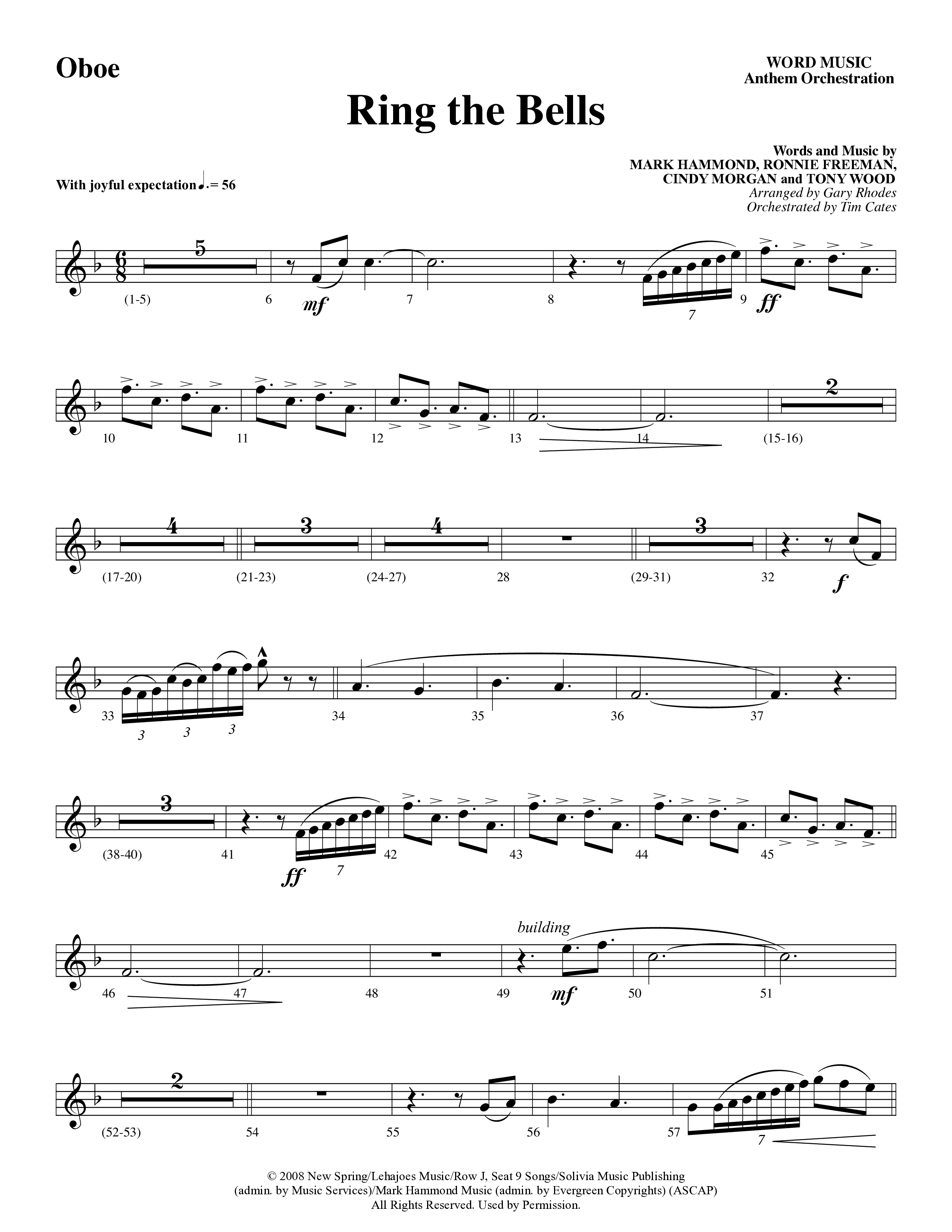 Ring The Bells (Choral Anthem SATB) Oboe (Word Music Choral / Arr. Gary Rhodes / Orch. Tim Cates)