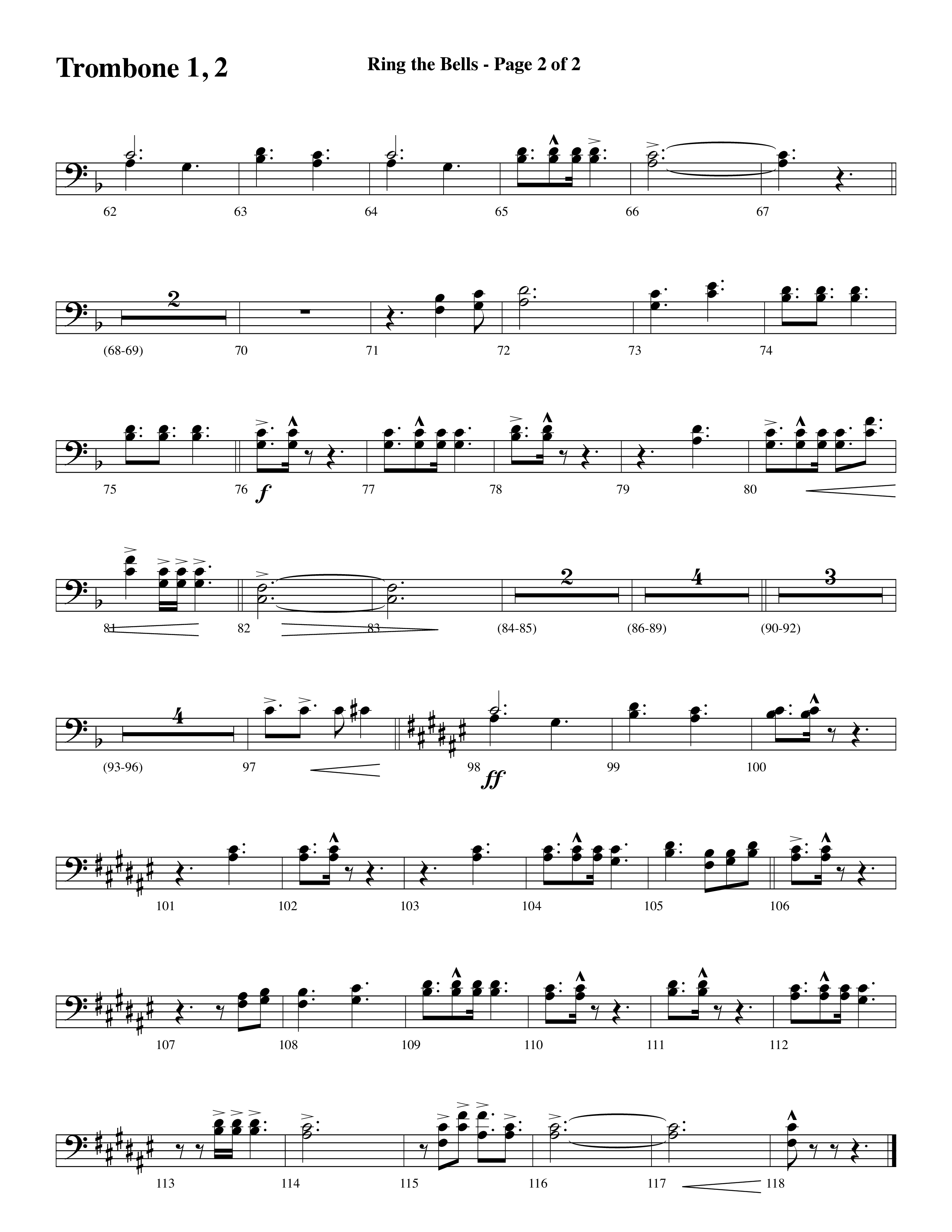 Ring The Bells (Choral Anthem SATB) Trombone 1/2 (Word Music Choral / Arr. Gary Rhodes / Orch. Tim Cates)