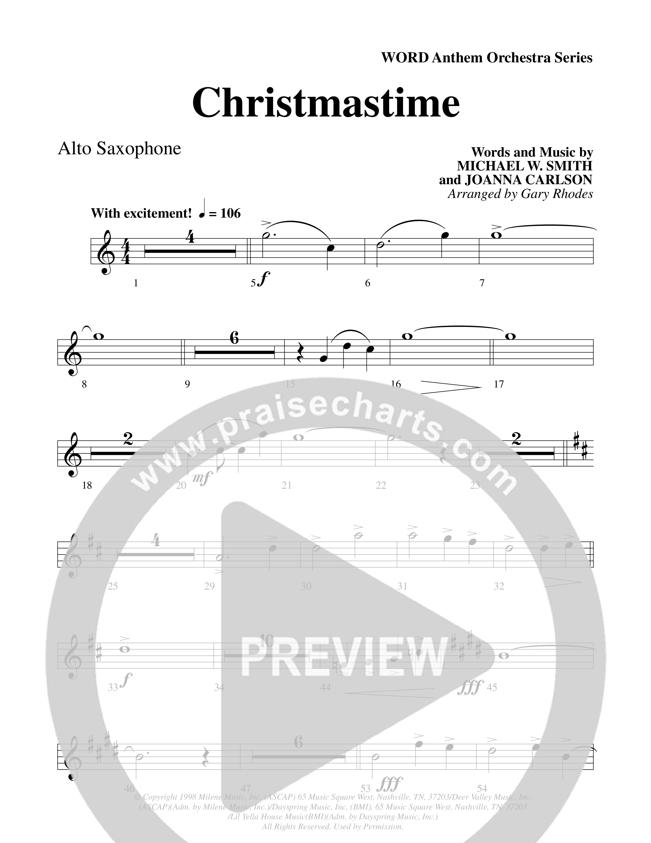 Christmastime (Choral Anthem SATB) Alto Sax (Word Music Choral / Arr. Gary Rhodes / Orch. Lee Poquette)