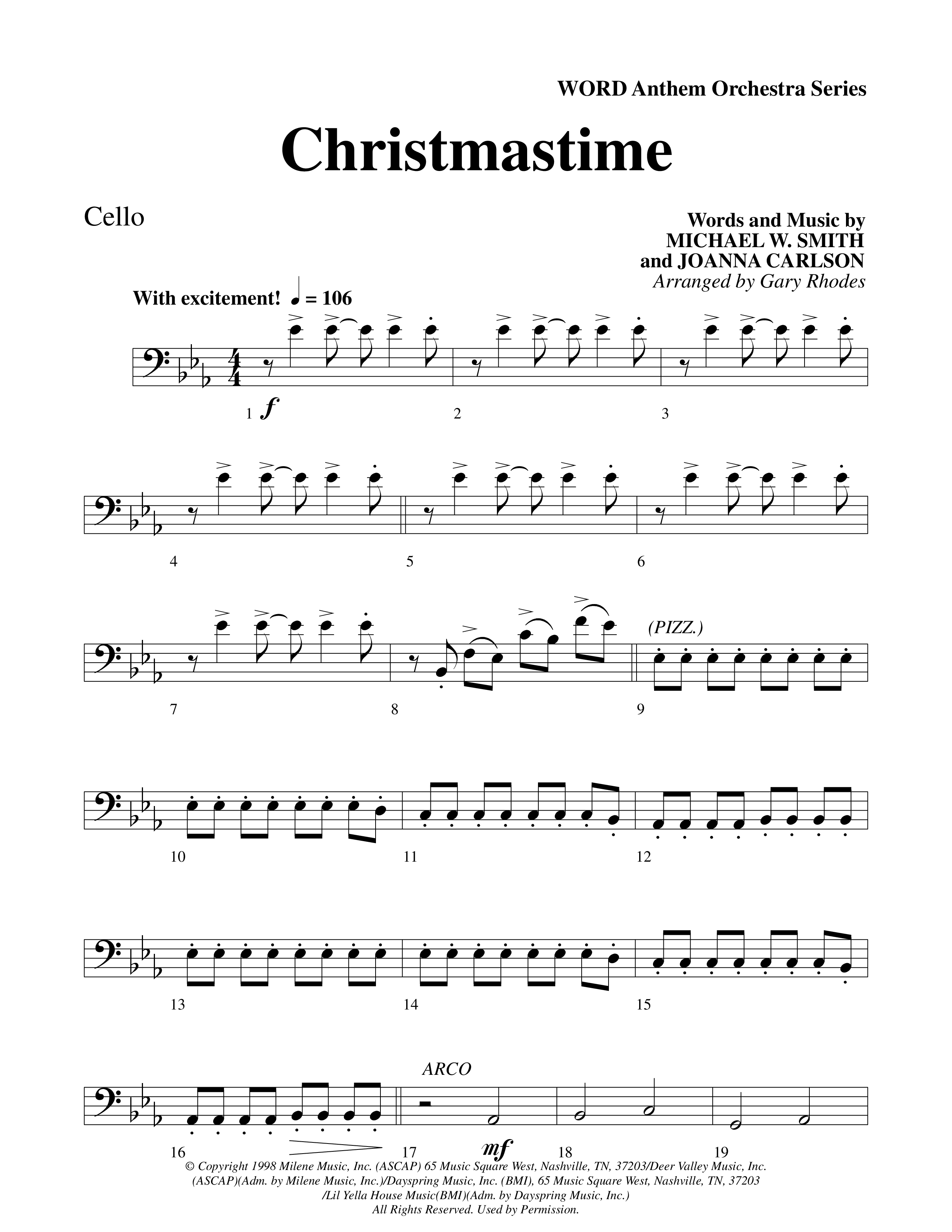 Christmastime (Choral Anthem SATB) Cello (Word Music Choral / Arr. Gary Rhodes / Orch. Lee Poquette)