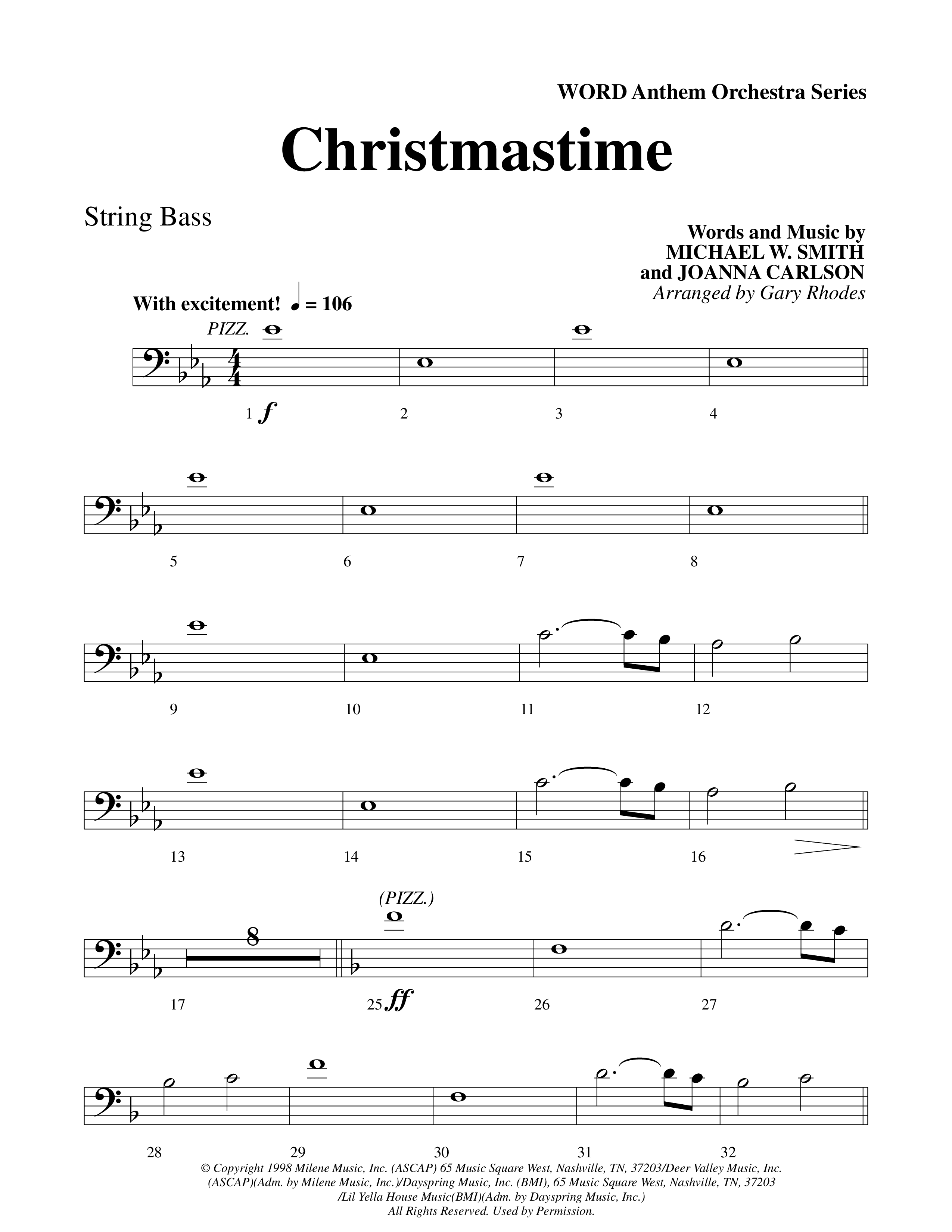 Christmastime (Choral Anthem SATB) String Bass (Word Music Choral / Arr. Gary Rhodes / Orch. Lee Poquette)