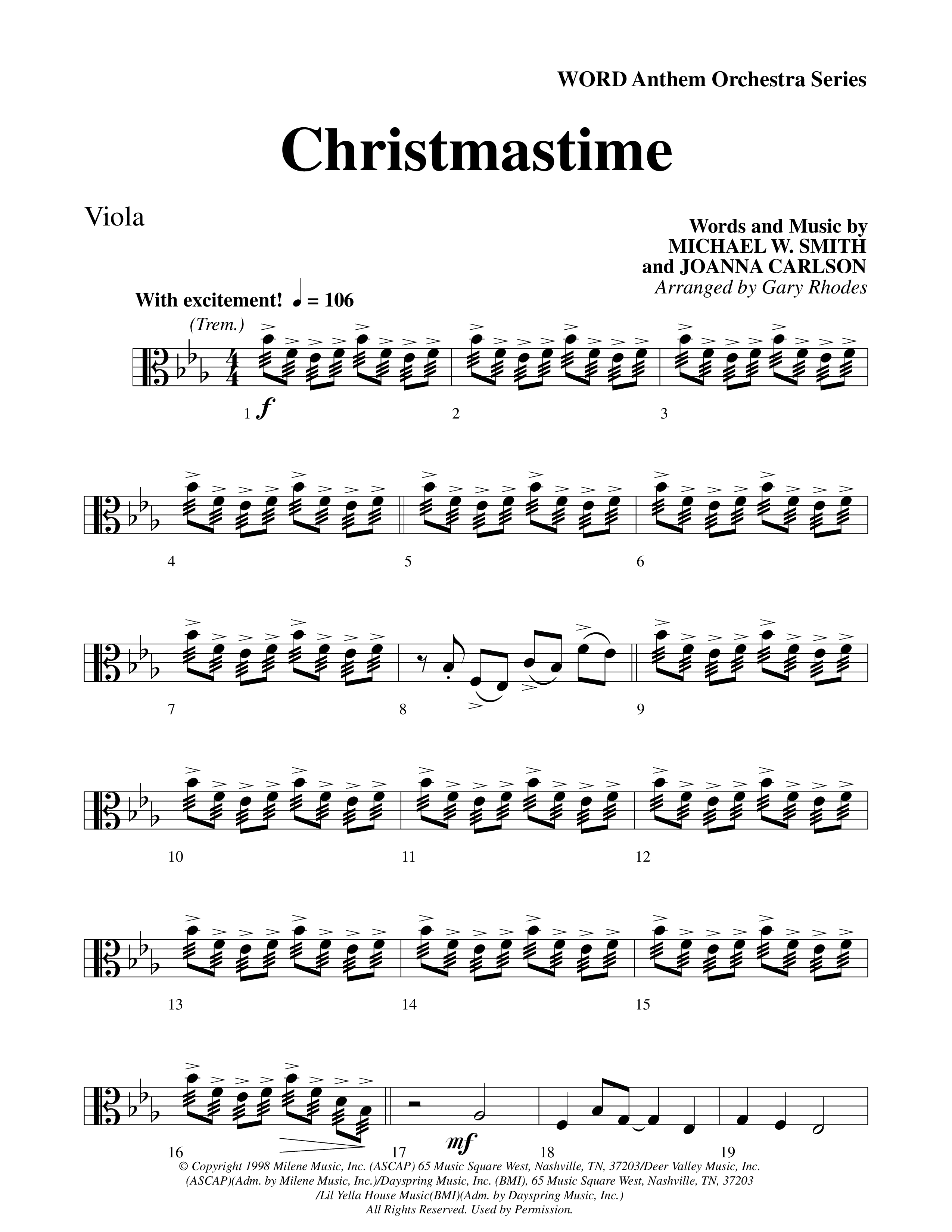 Christmastime (Choral Anthem SATB) Viola (Word Music Choral / Arr. Gary Rhodes / Orch. Lee Poquette)